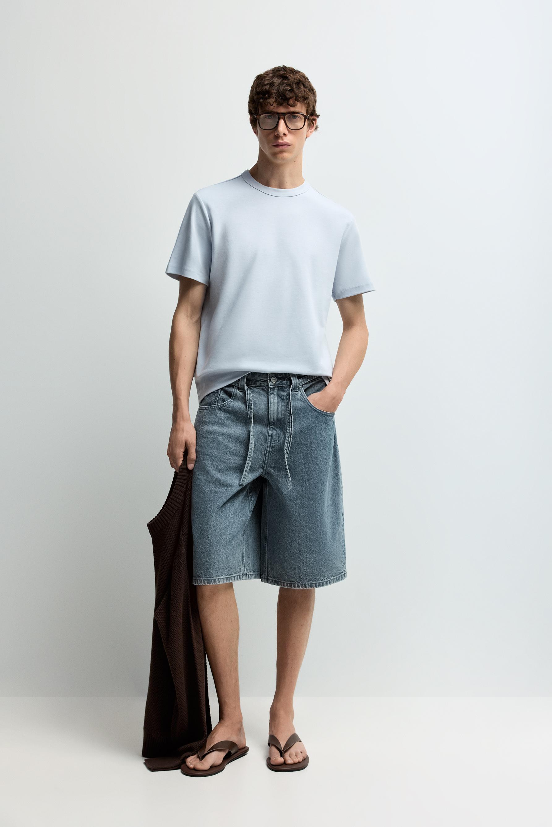 Baggy denim Bermuda shorts — PASTEL BLUE