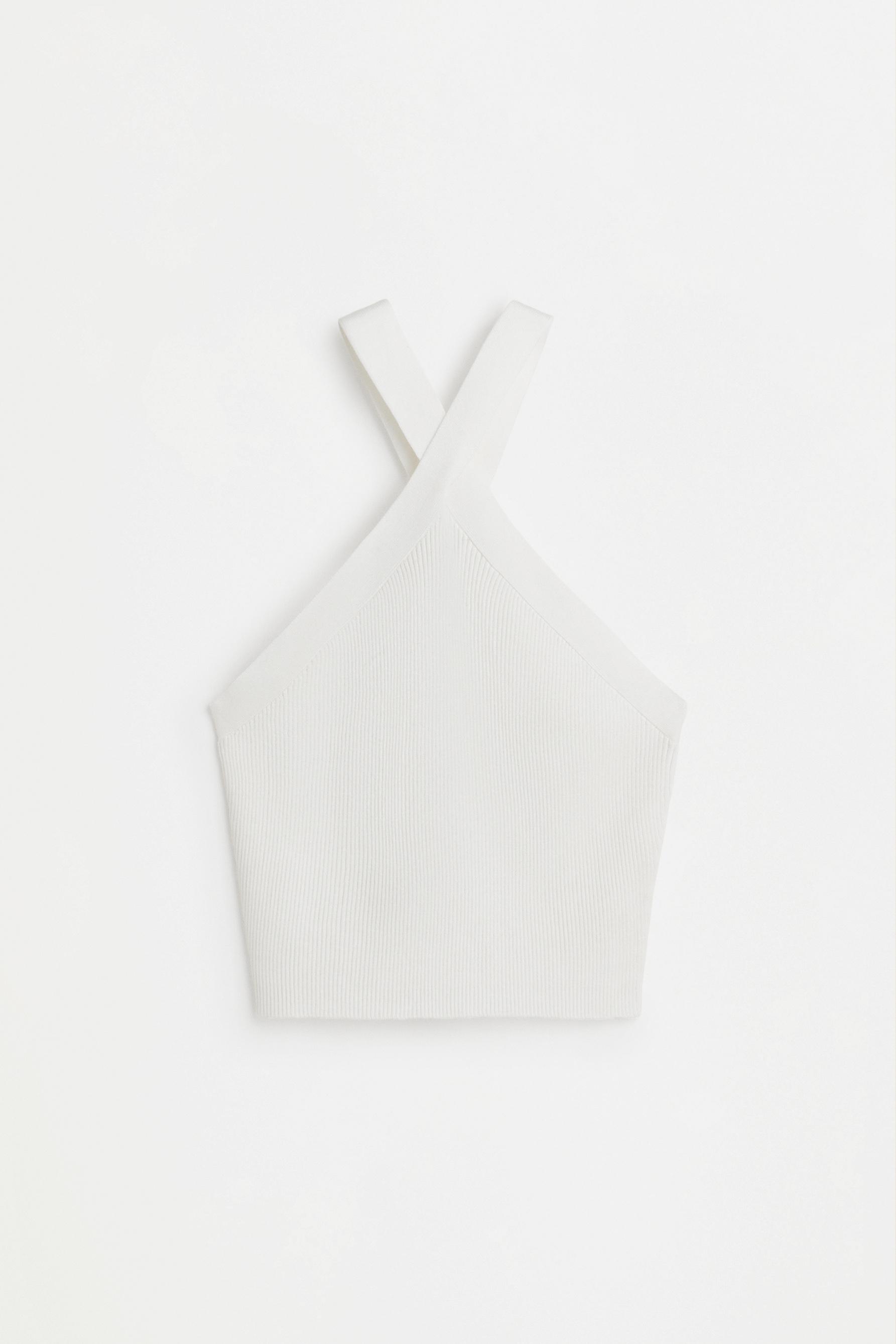 Criss-cross strap knit top — OFF WHITE
