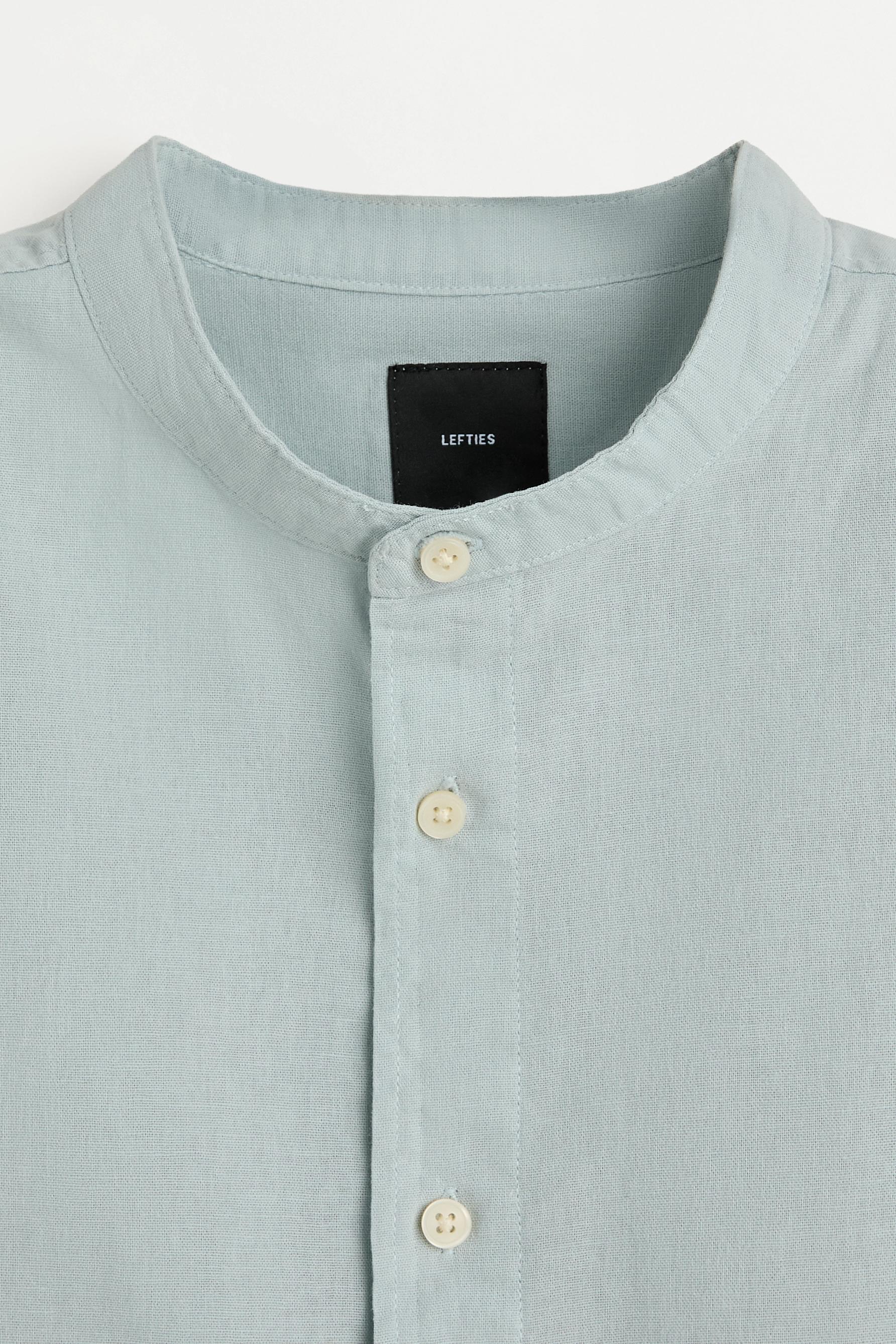 Linen-cotton stand collar shirt — PALE BLUE