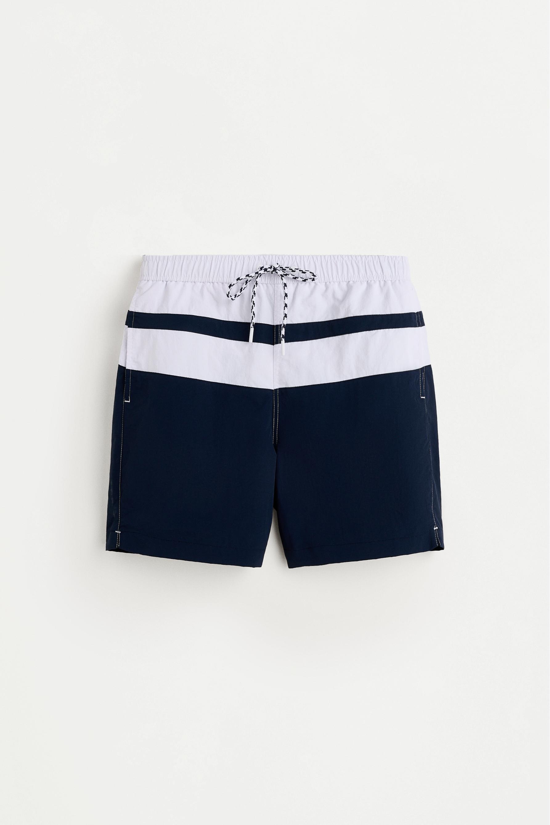 Long color block swim trunks — BLUE/WHITE