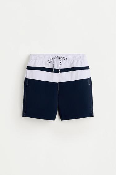 Long color block swim trunks — BLUE/WHITE 6