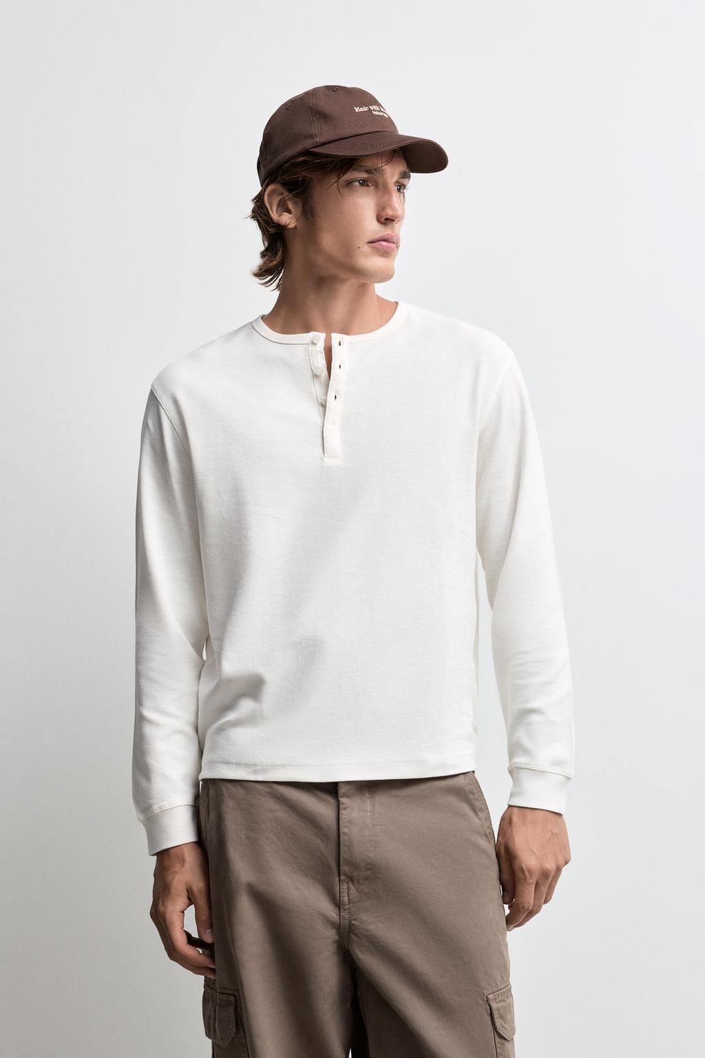 Lefties Henley vafli toxunma uzunqol köynək