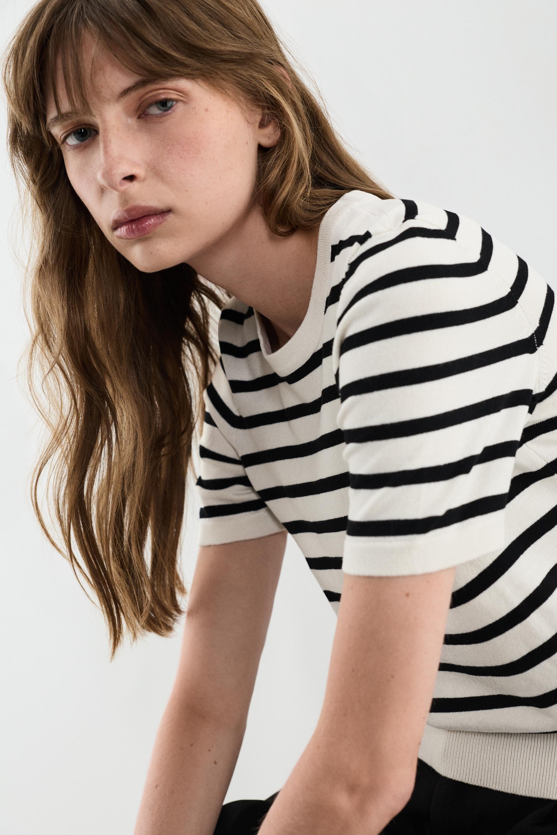 Basic short sleeve sweater — WHITE/BLACK