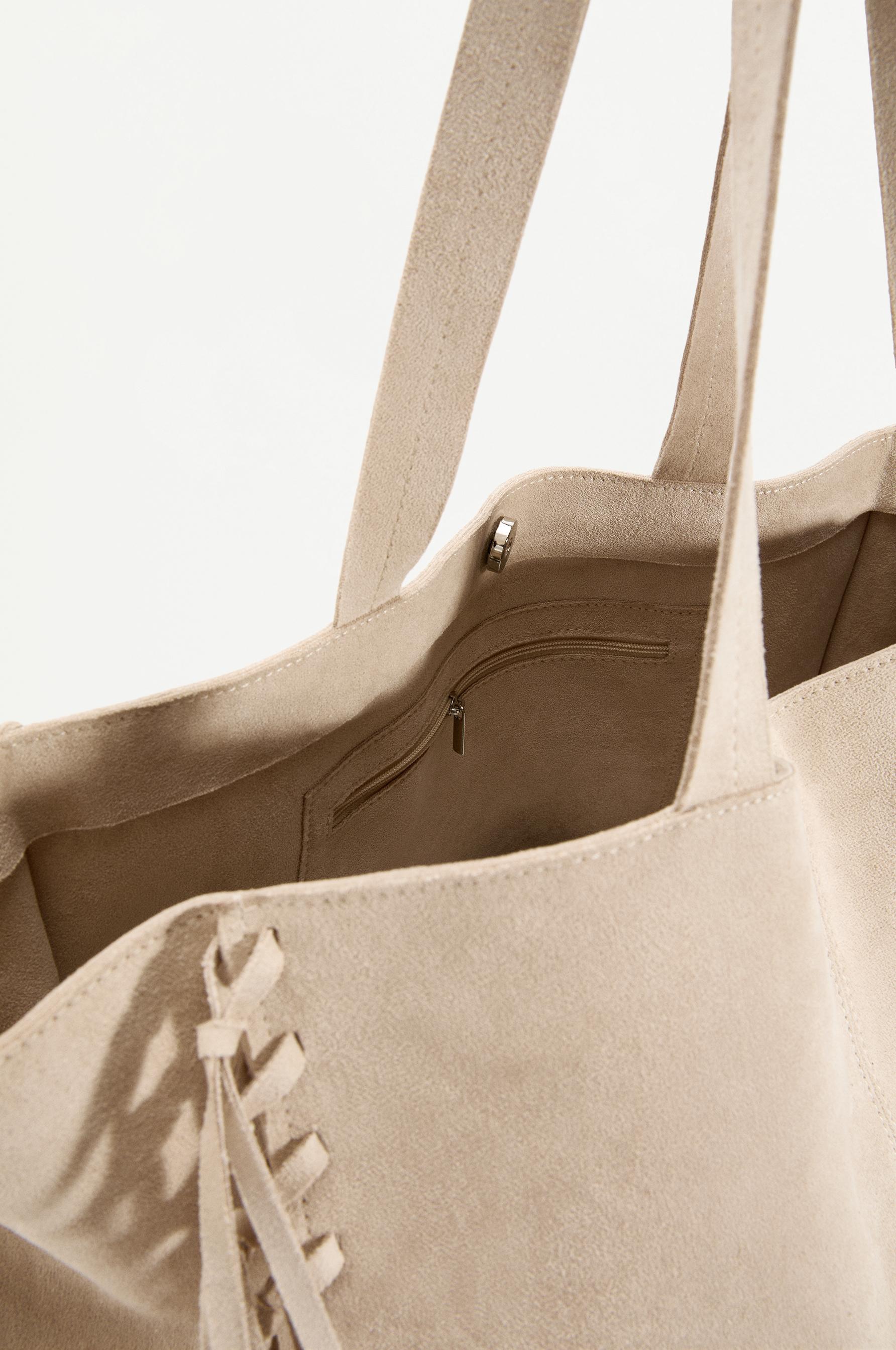 Faux suede tote bag — ECRU