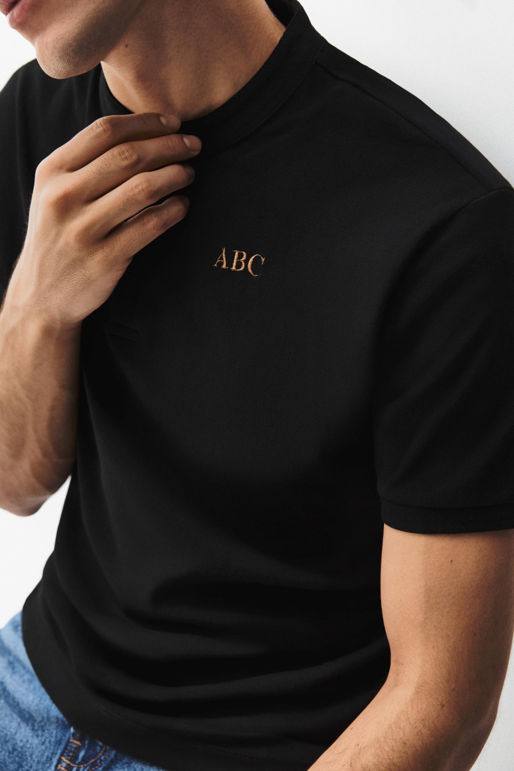 Basic stand collar polo shirt — BLACK