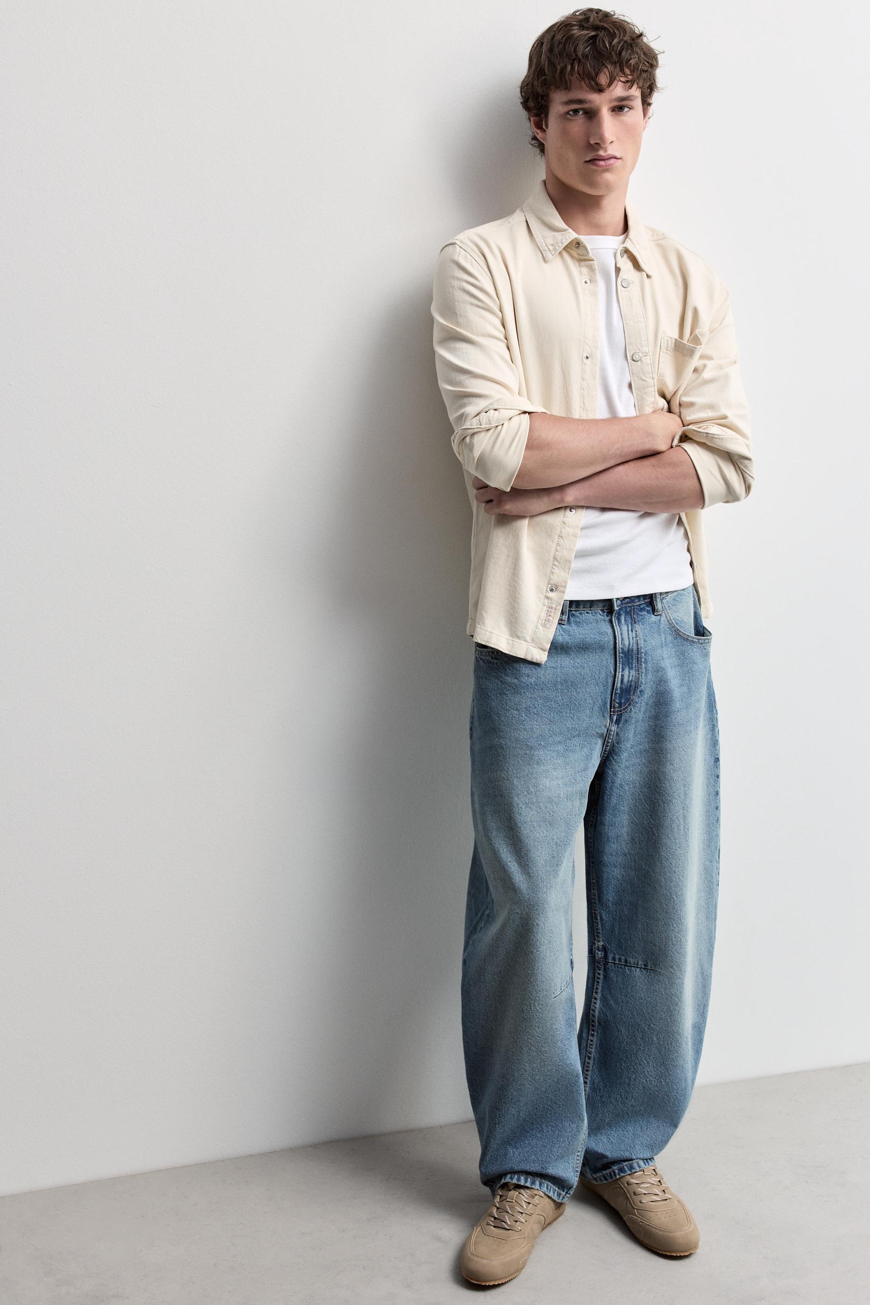 Belted barrel leg jeans — BLUE