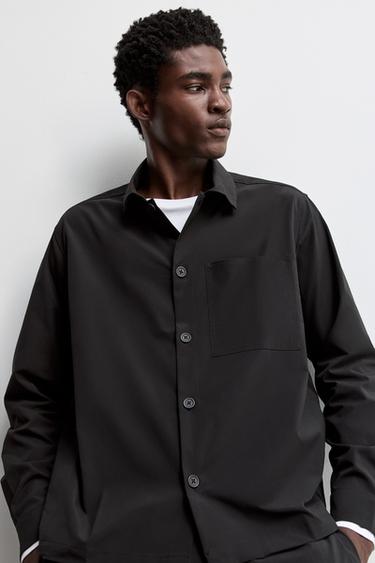 Button-Front Overshirt with Pocket — BLACK 5