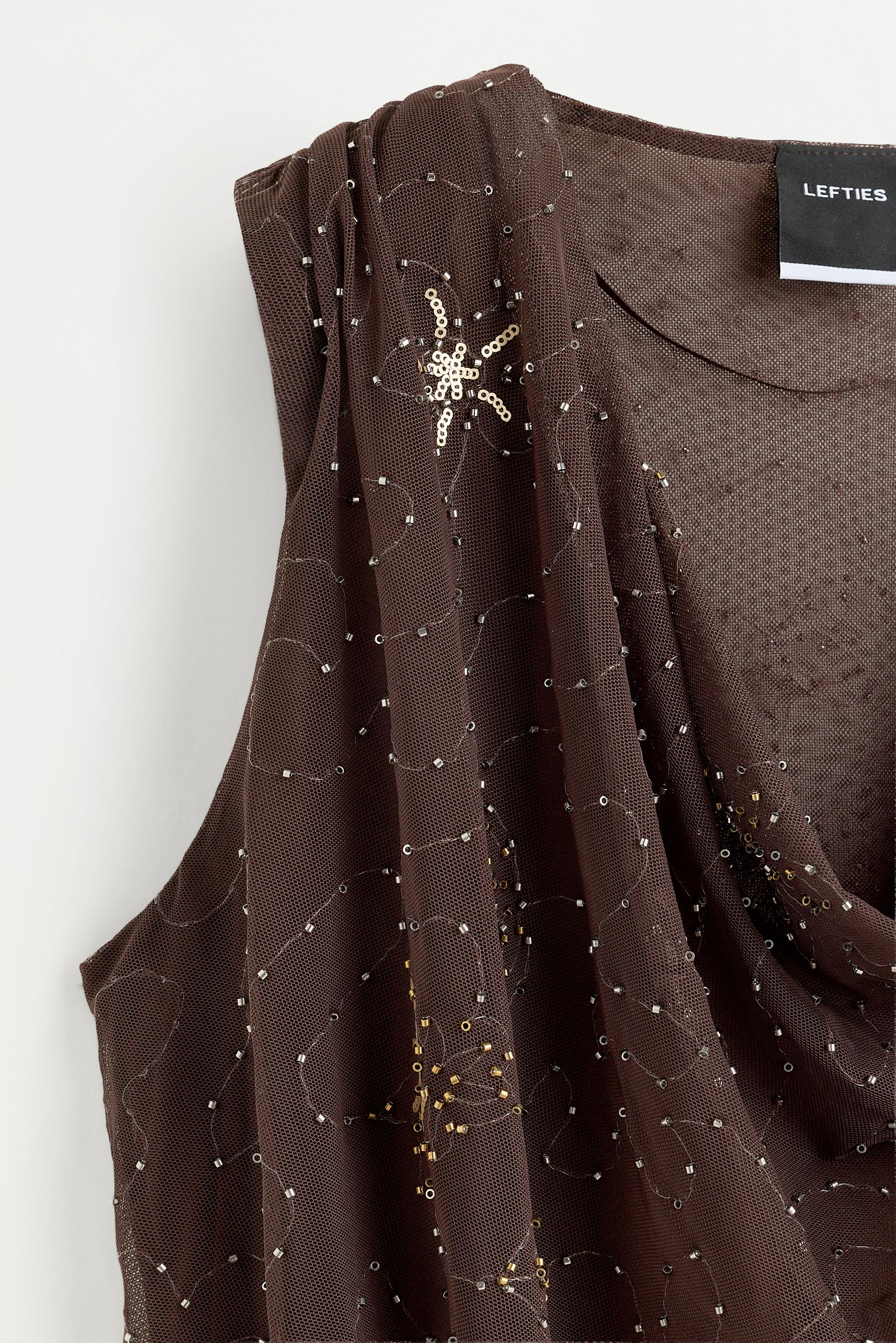 Rhinestone embroidered bodysuit — BROWN