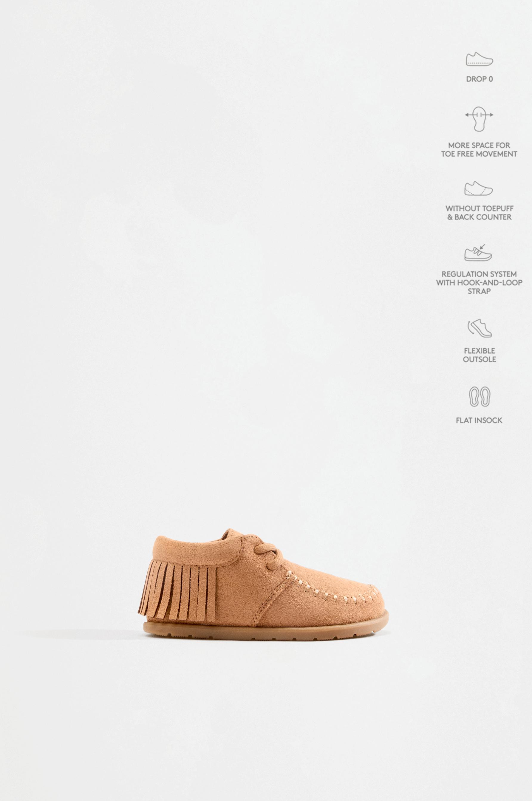 Barefoot faux-suede fringed bootie moccasins — BROWN