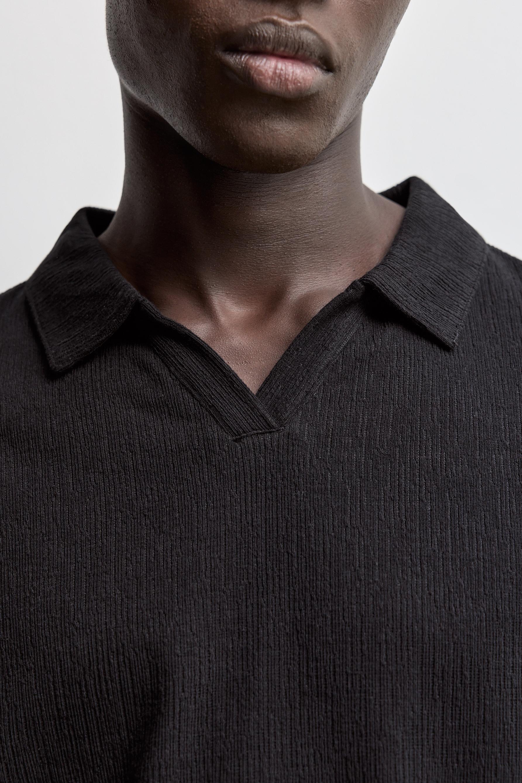 Rustic texture polo shirt — BLACK