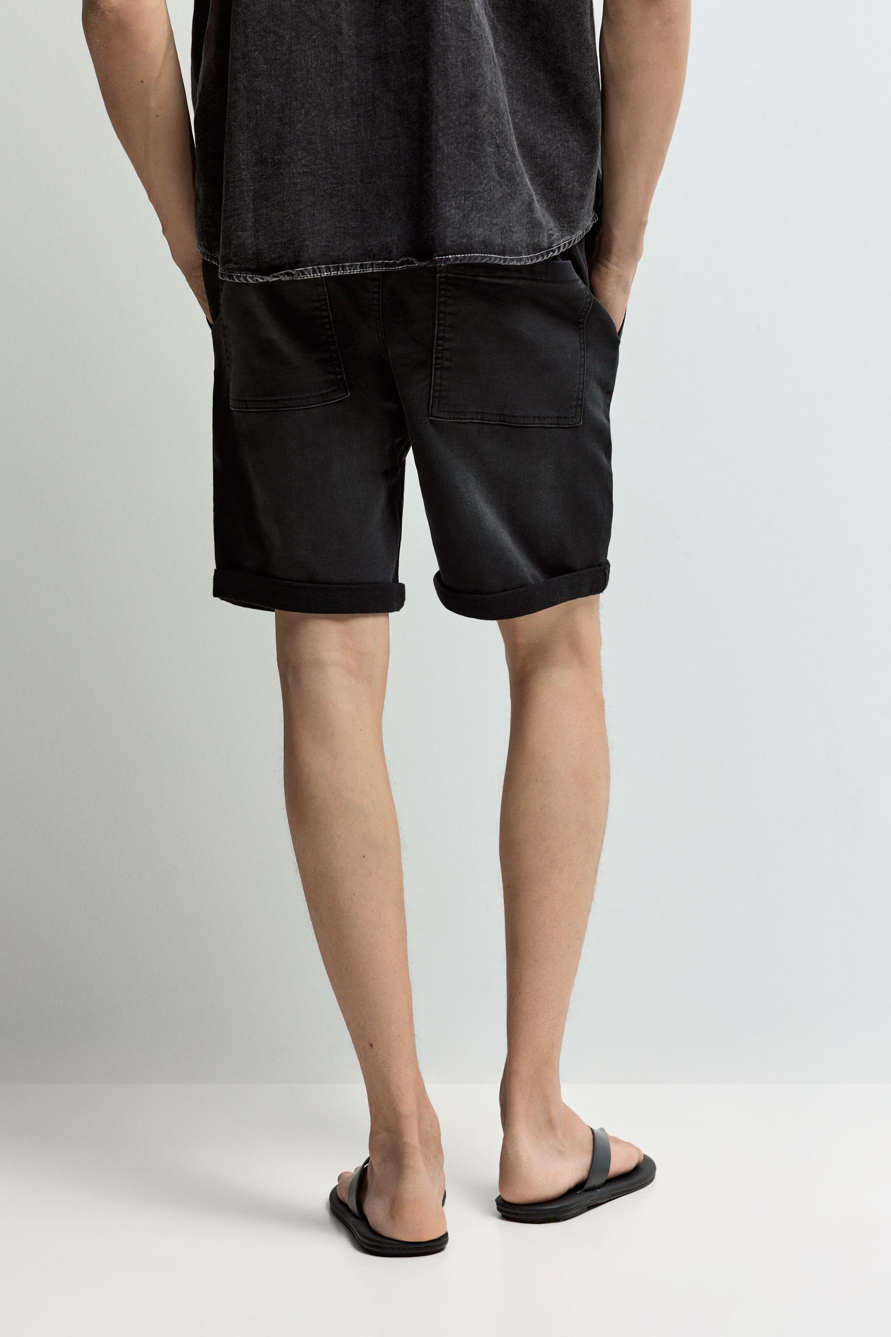 Denim jogger Bermuda shorts — FADED BLACK