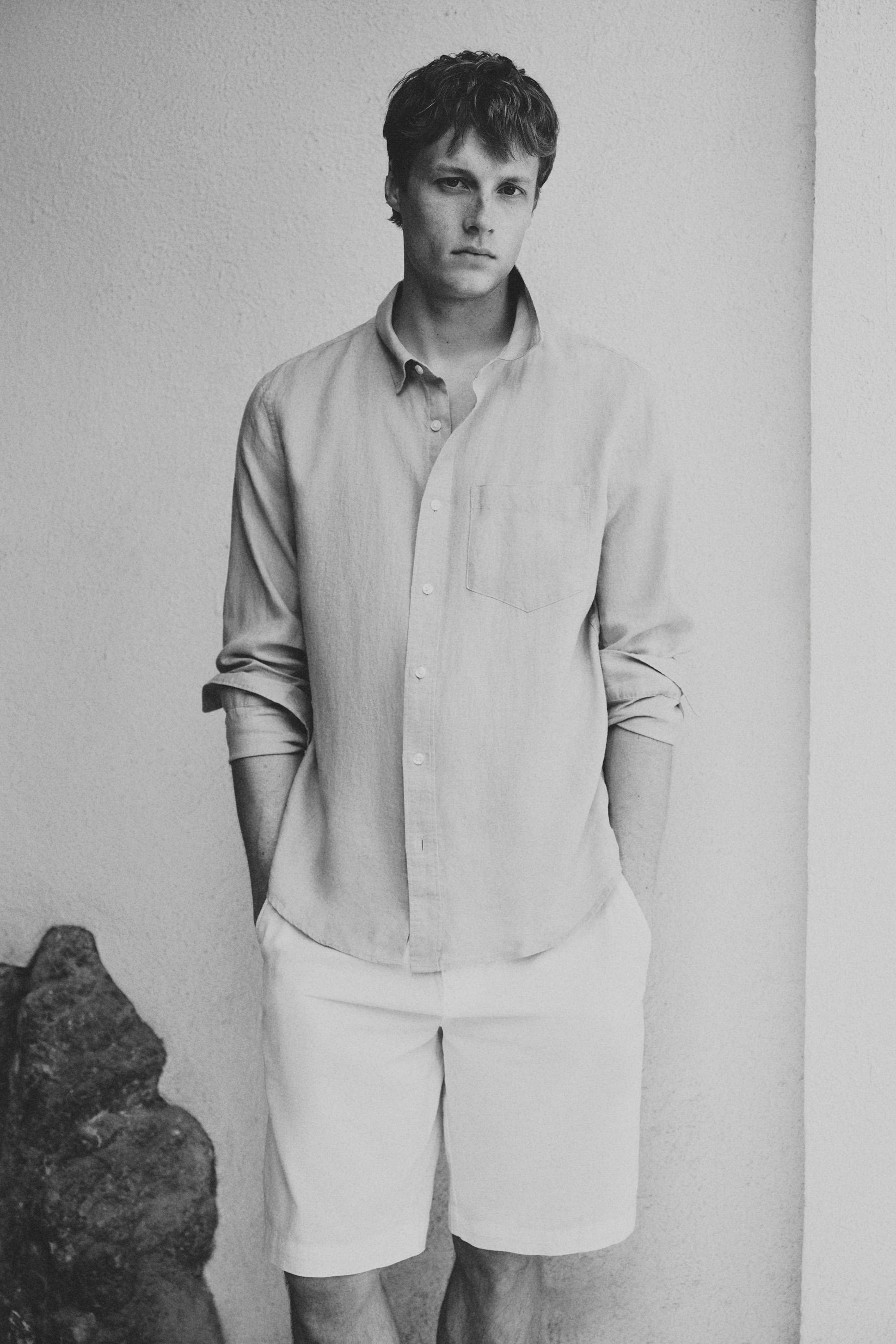Cotton-linen chino Bermuda shorts — WHITE