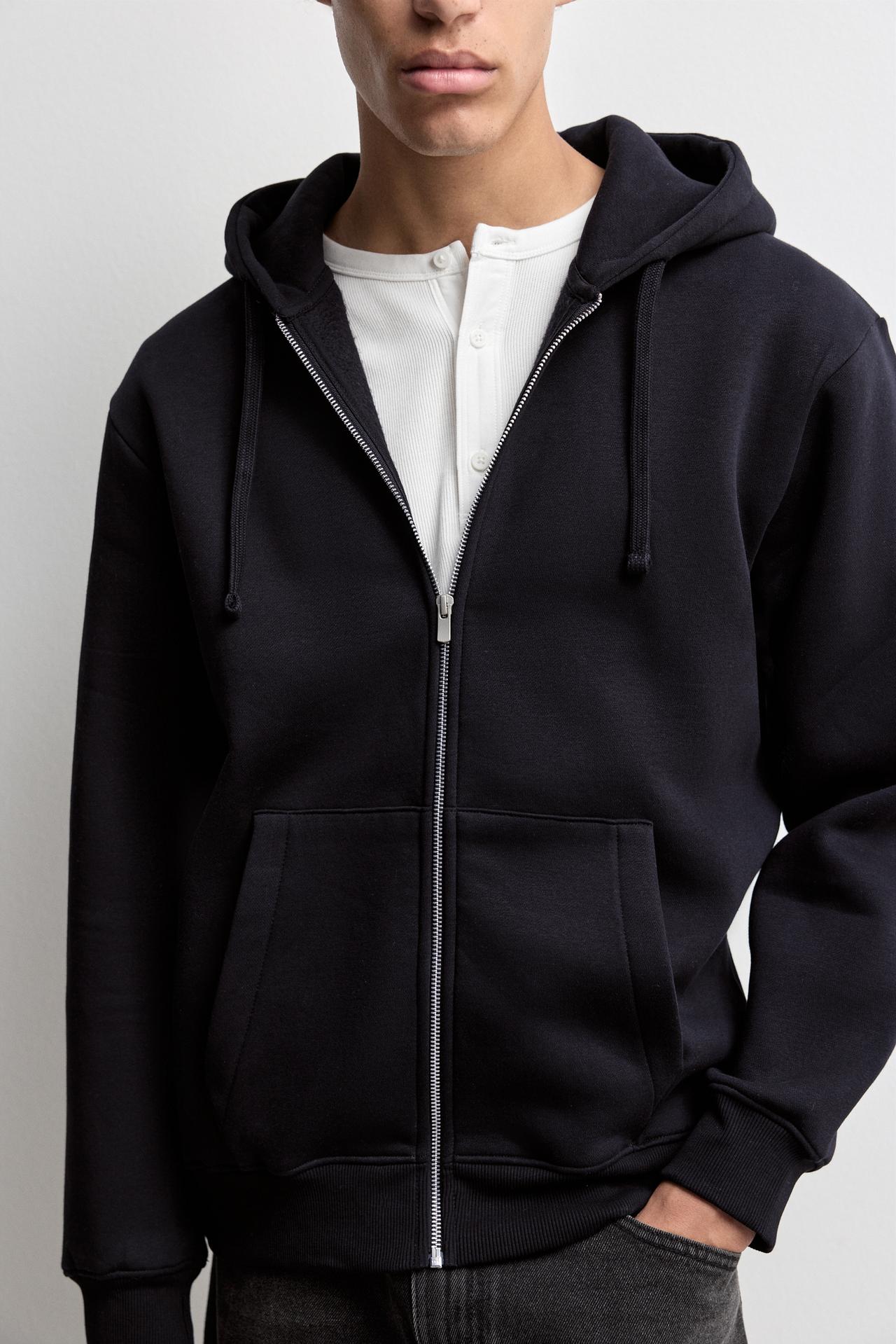 Basic zip-up hoodie — BLACK