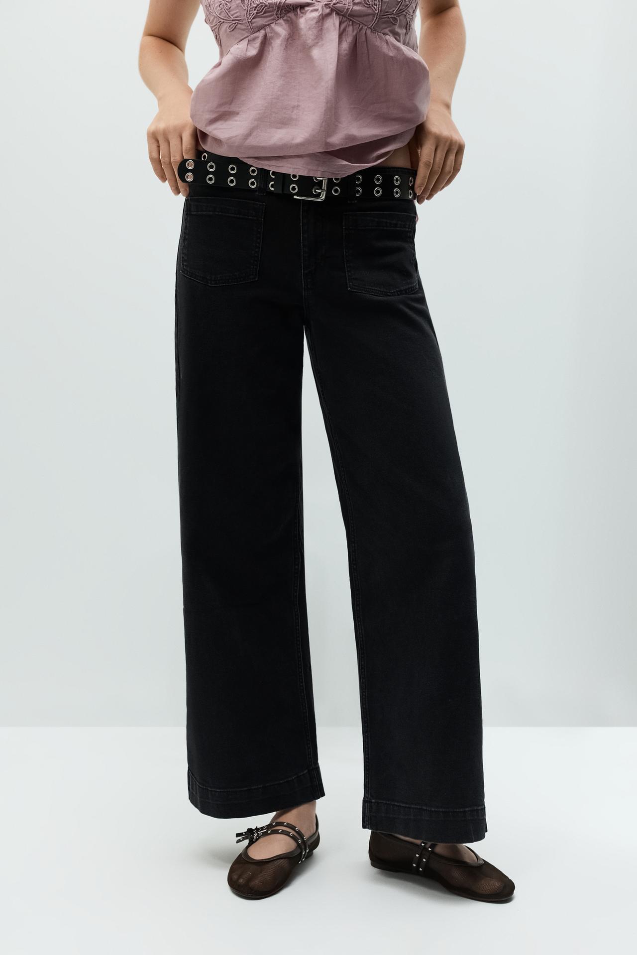 Culotte pocket jeans — BLACK