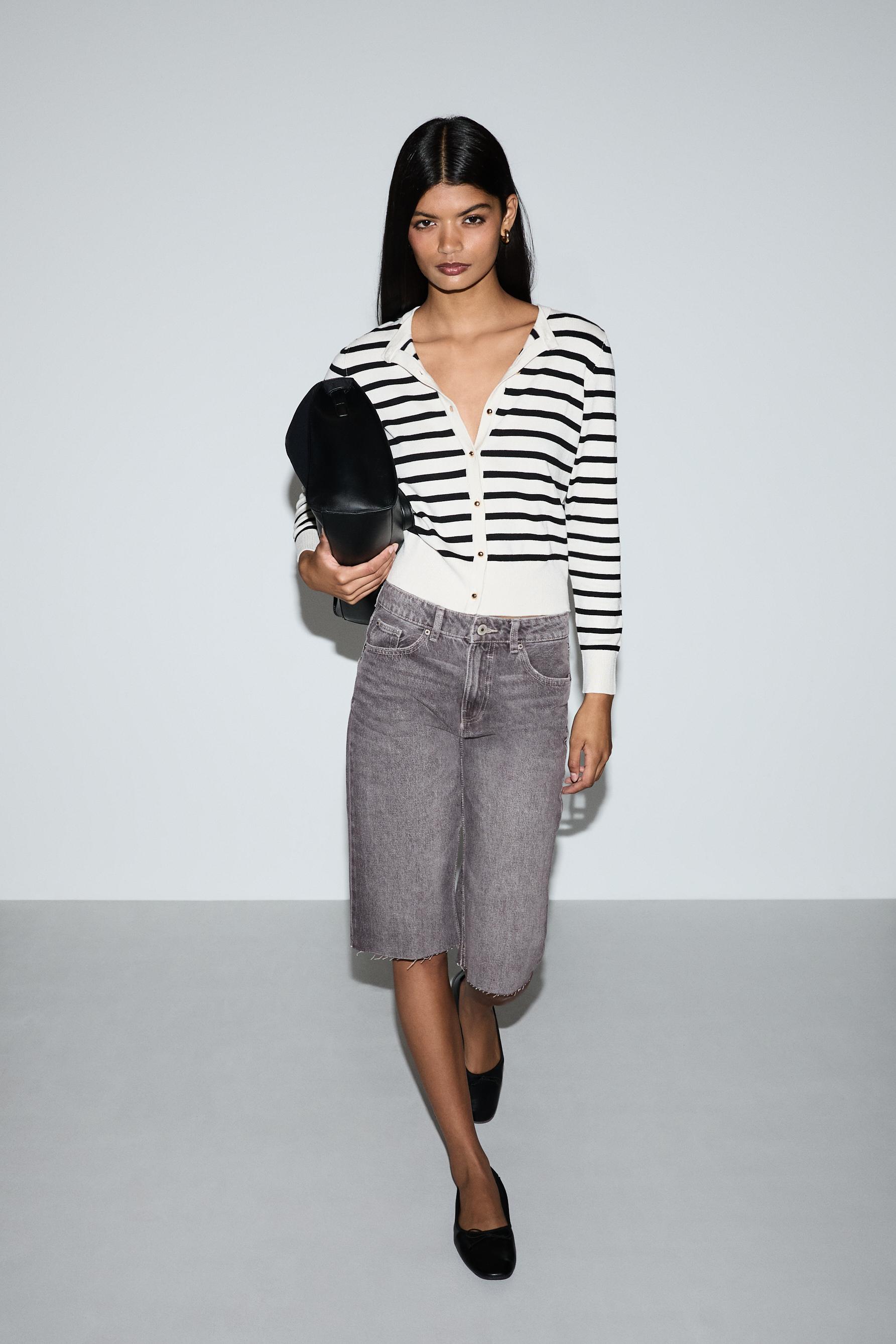 Slim fit wide-leg denim Bermuda shorts — GREY MARL