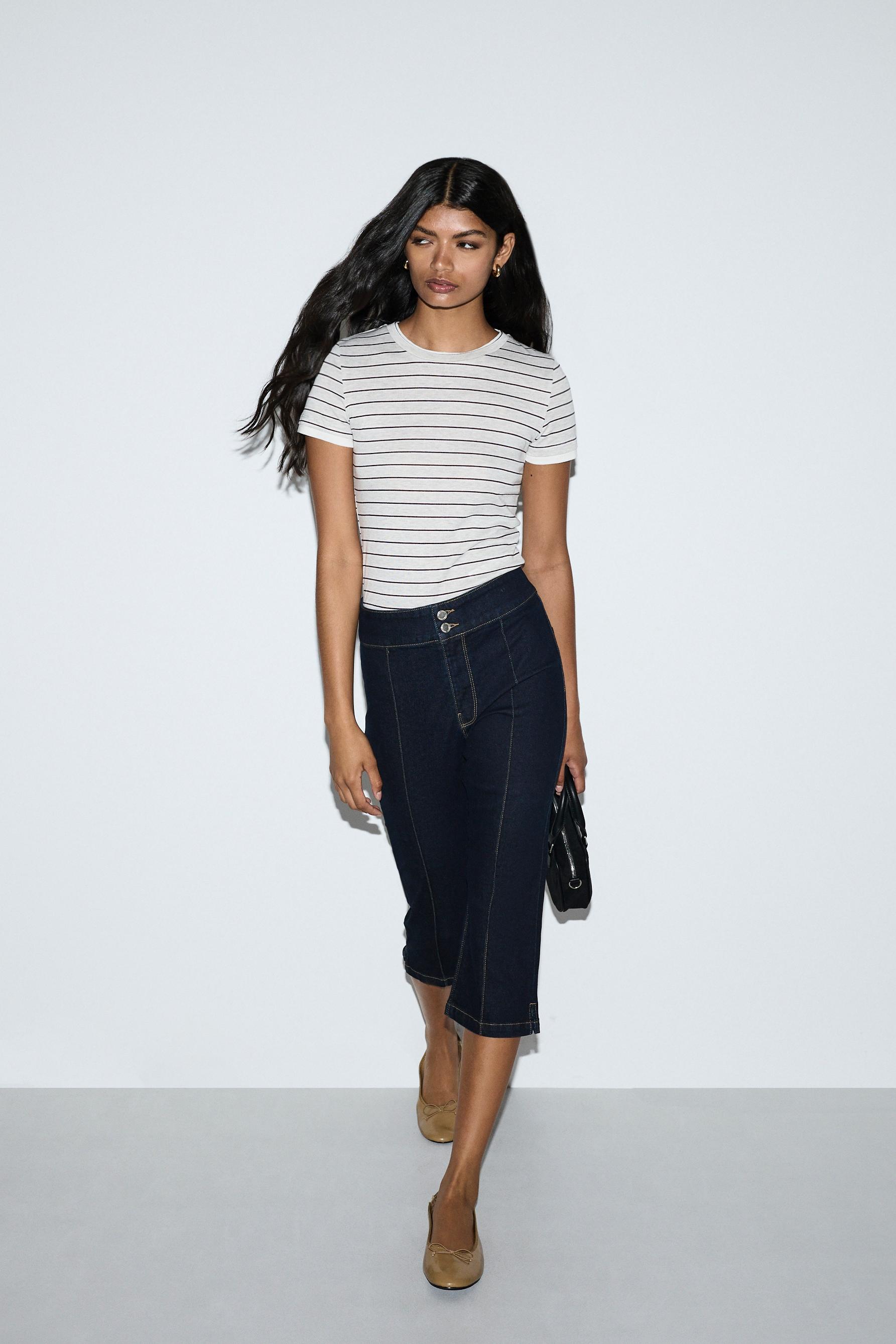 Contrast stitch capri jeans — NAVY