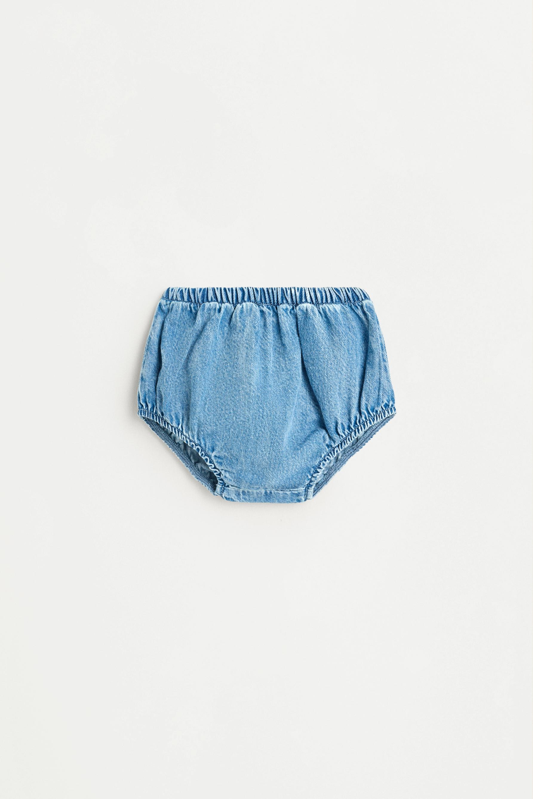 Denim pinafore dress and bloomers set — BLUE