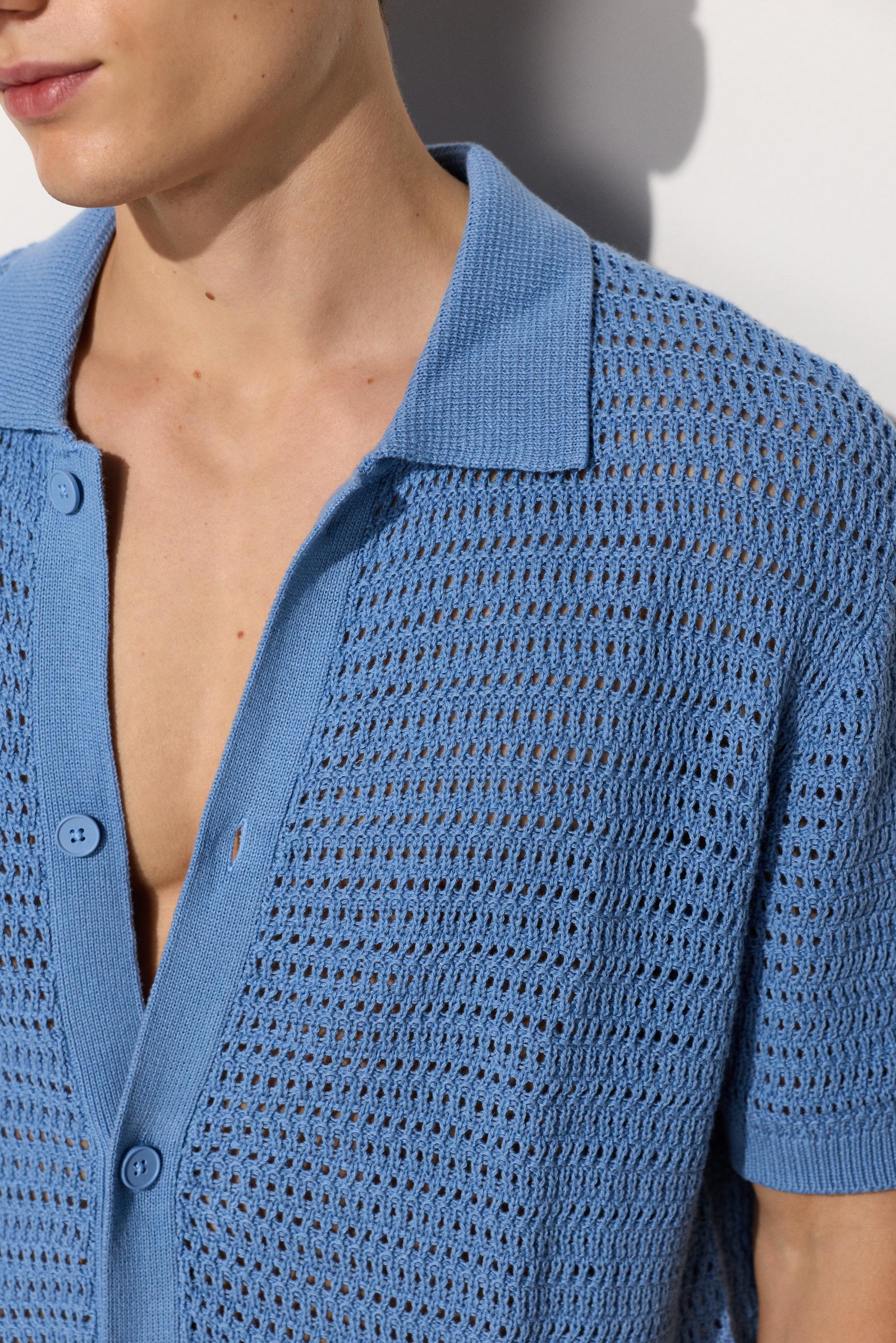 Cropped cutwork shirt — BLUE