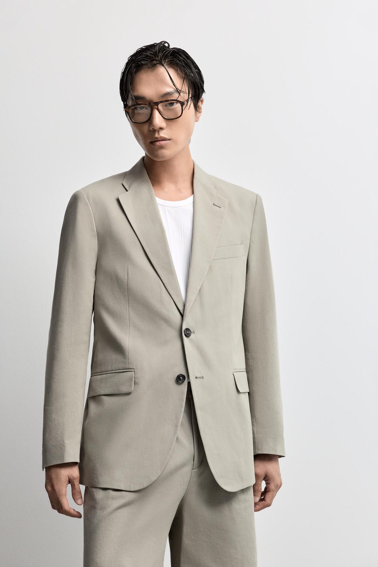 Cotton and linen blend blazer — GREEN