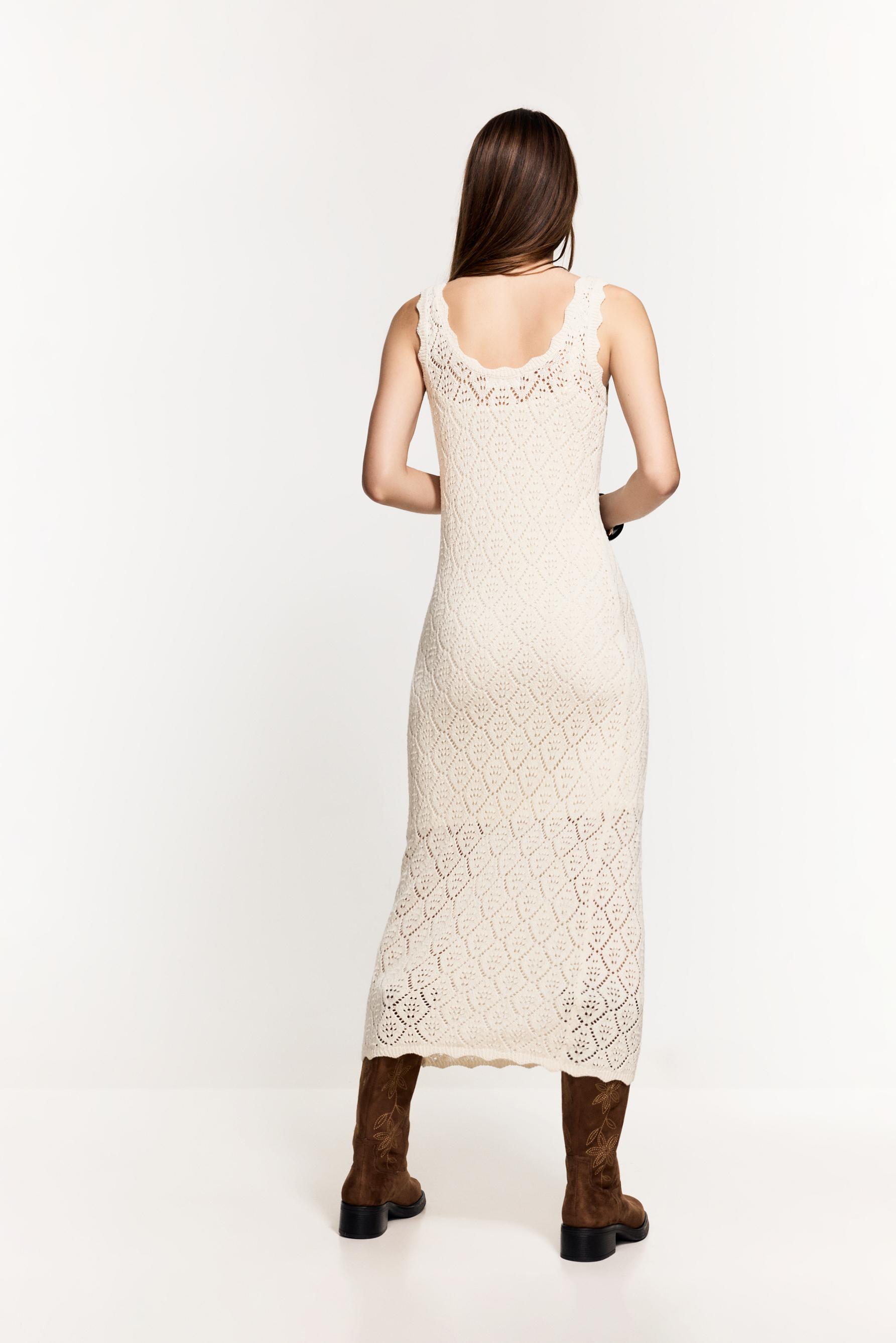 Cutwork knit midi dress — ECRU