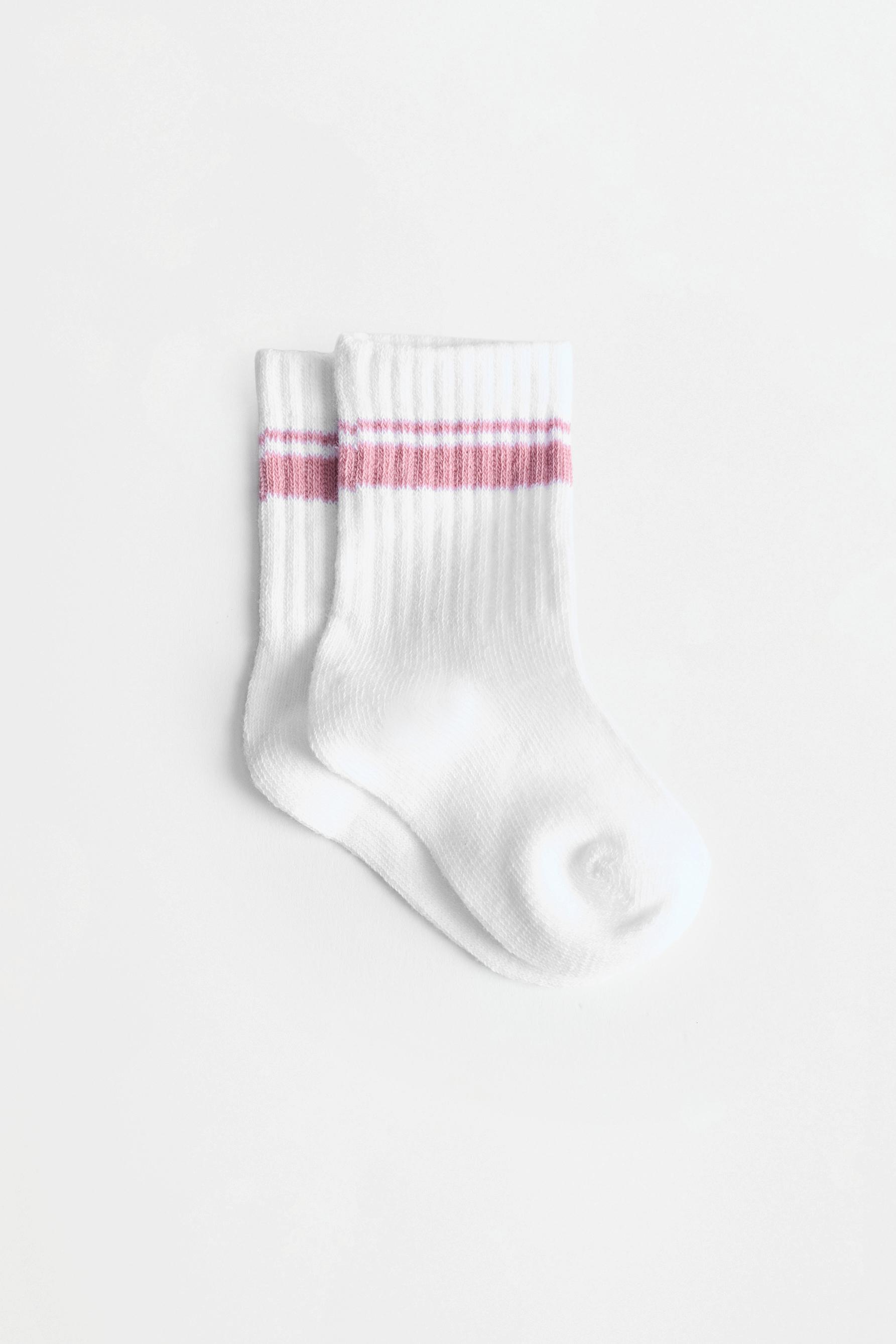 Striped Long Socks (5-Pack) — WHITE/SKY BLUE