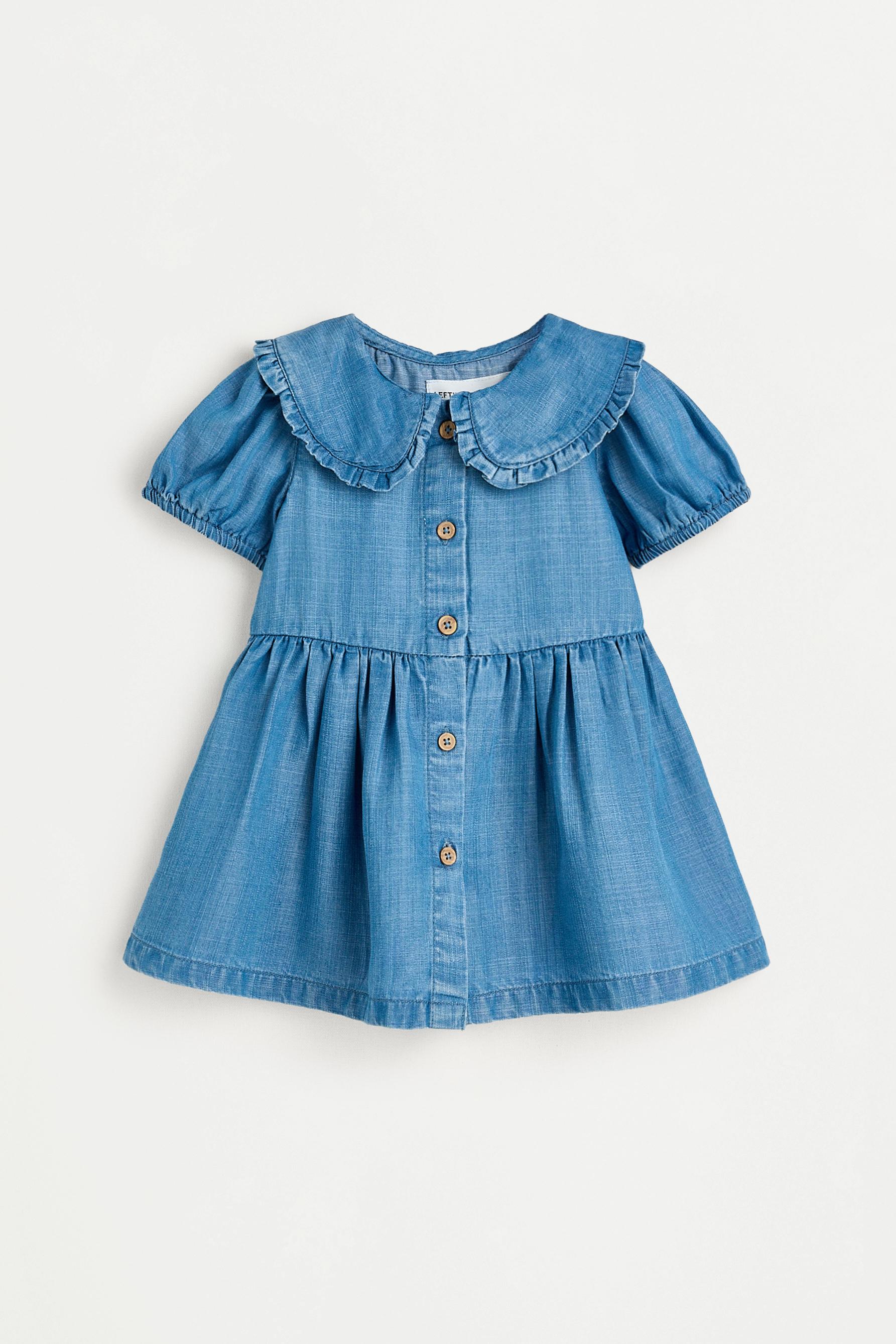 Denim dress with ruffled collar — INDIGO