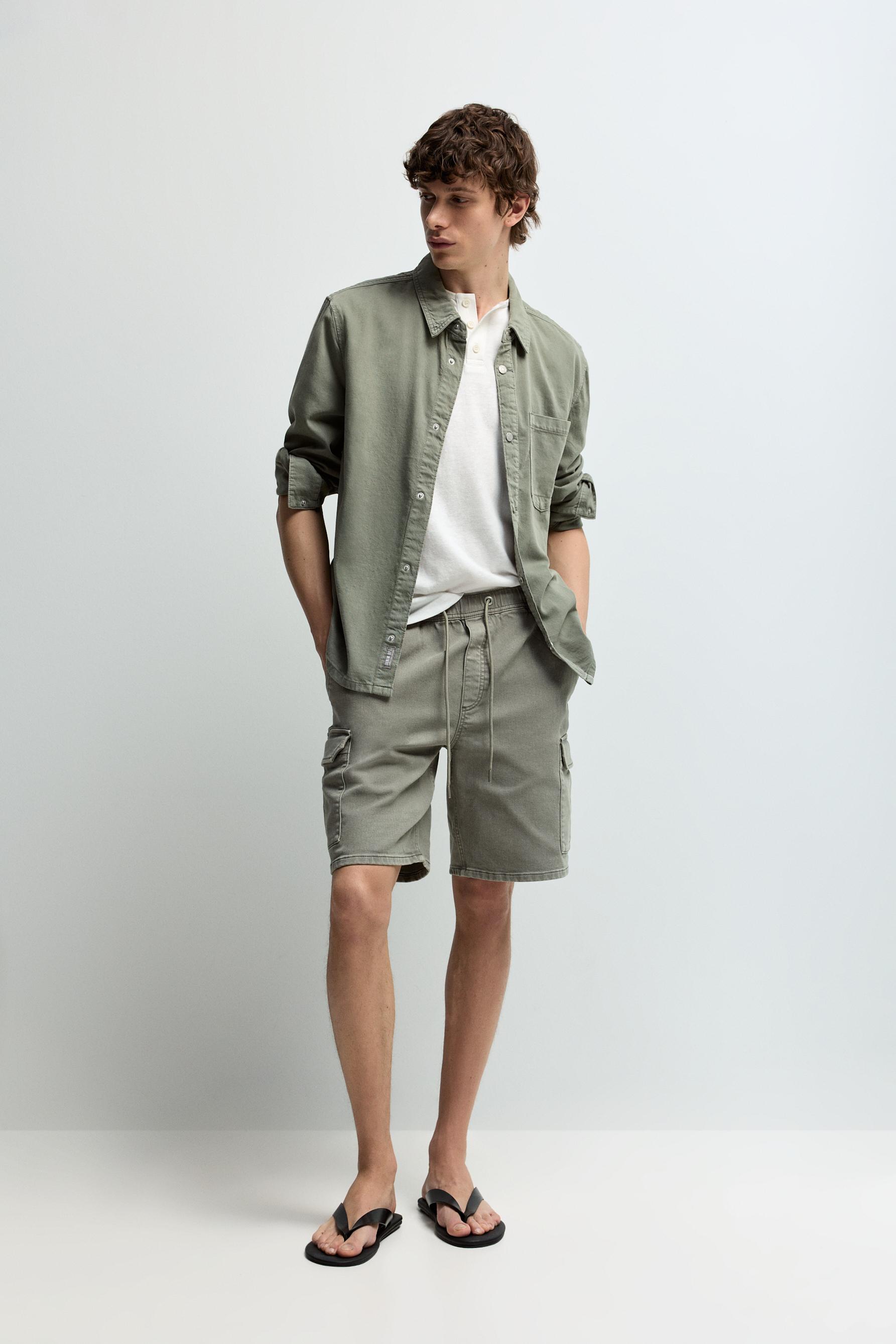 Denim cargo jogger Bermuda shorts — DARK GREEN