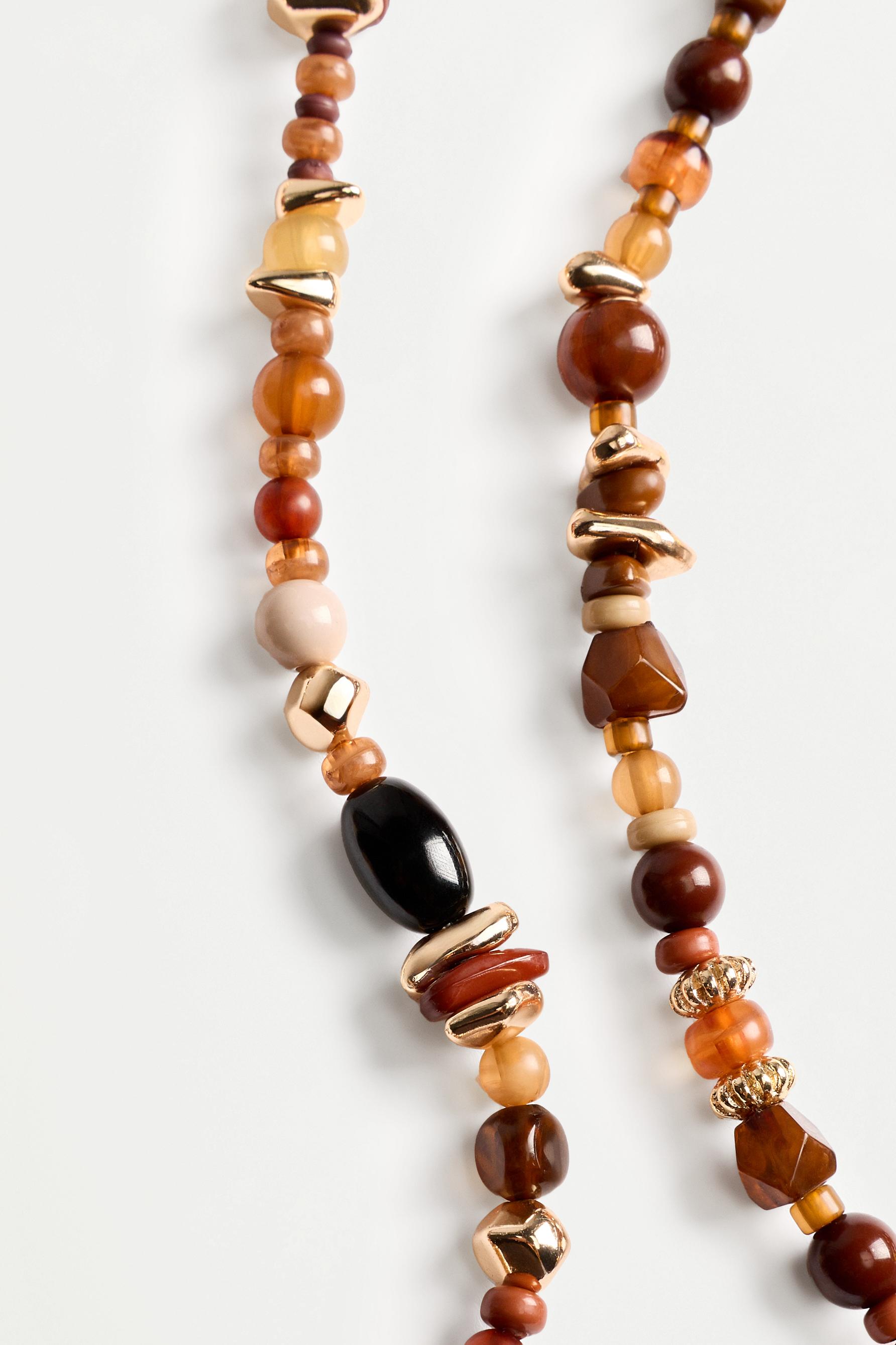 Double-strand stone necklace — BROWN