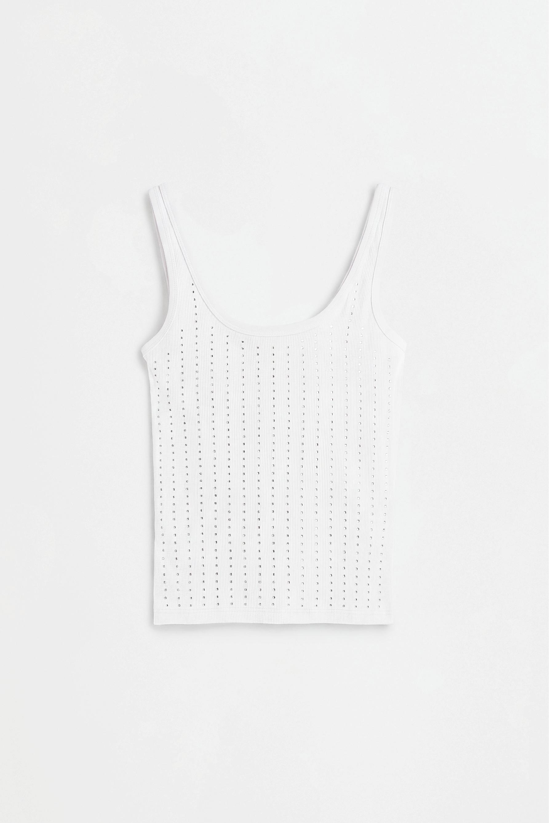 Ribbed rhinestone T-shirt — OFF WHITE