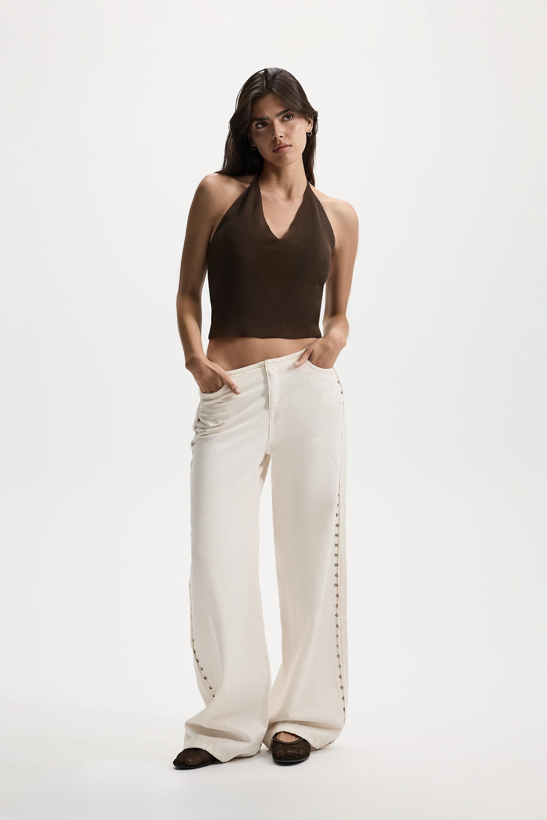 Wide-leg eyelet jeans — OFF WHITE