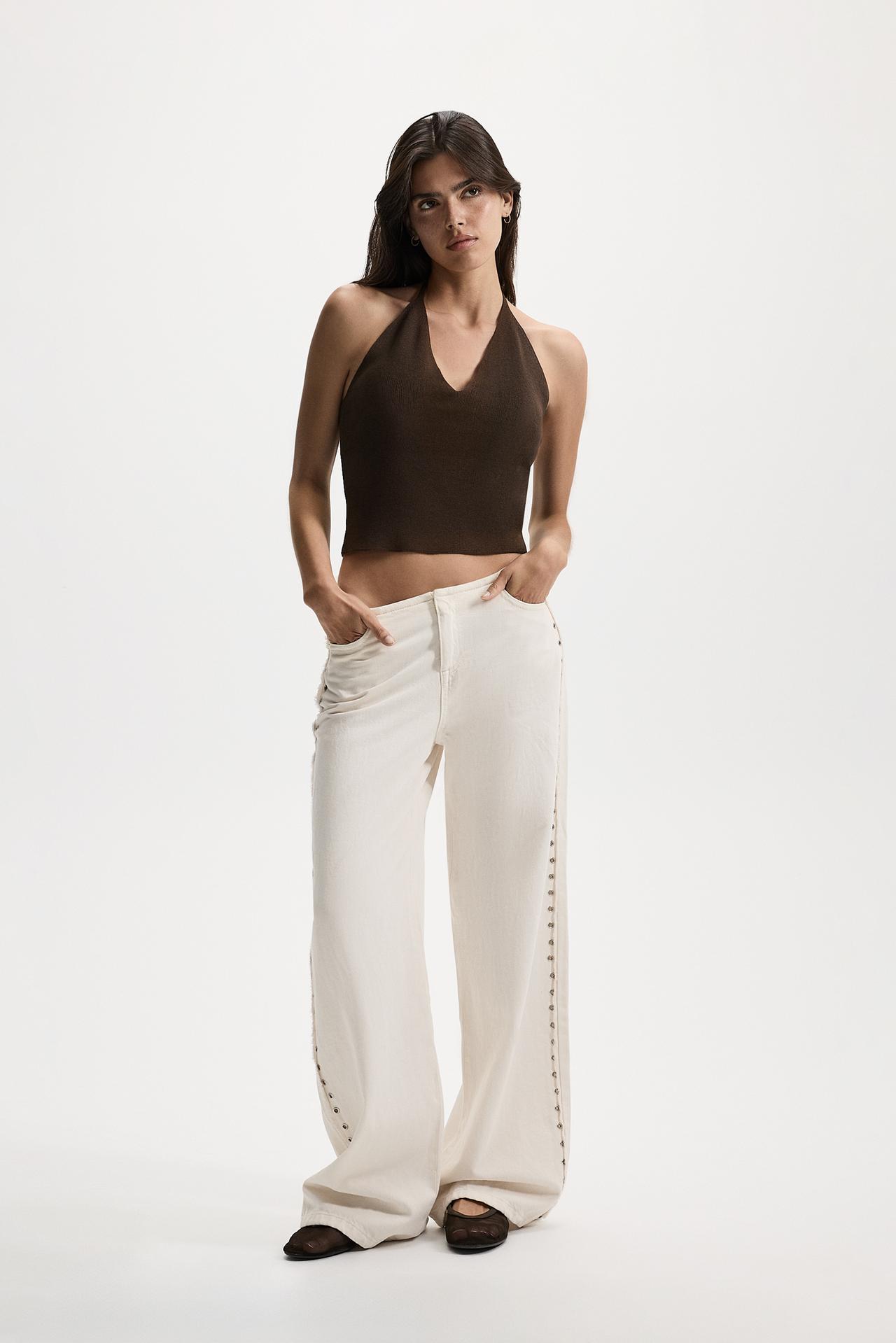 Wide-leg eyelet jeans — OFF WHITE