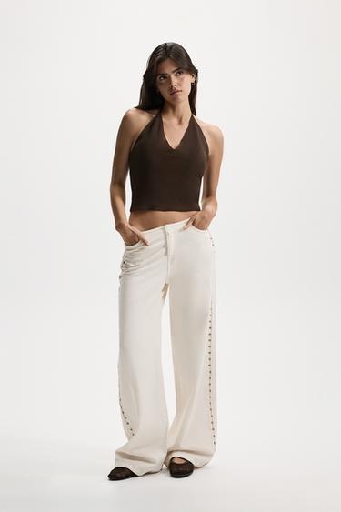 Wide-leg eyelet jeans — OFF WHITE 1