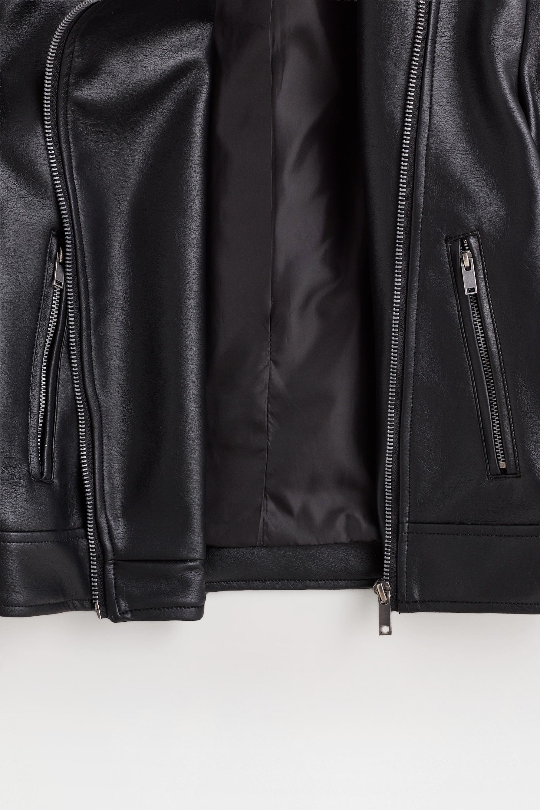 Leather effect biker jacket — BLACK