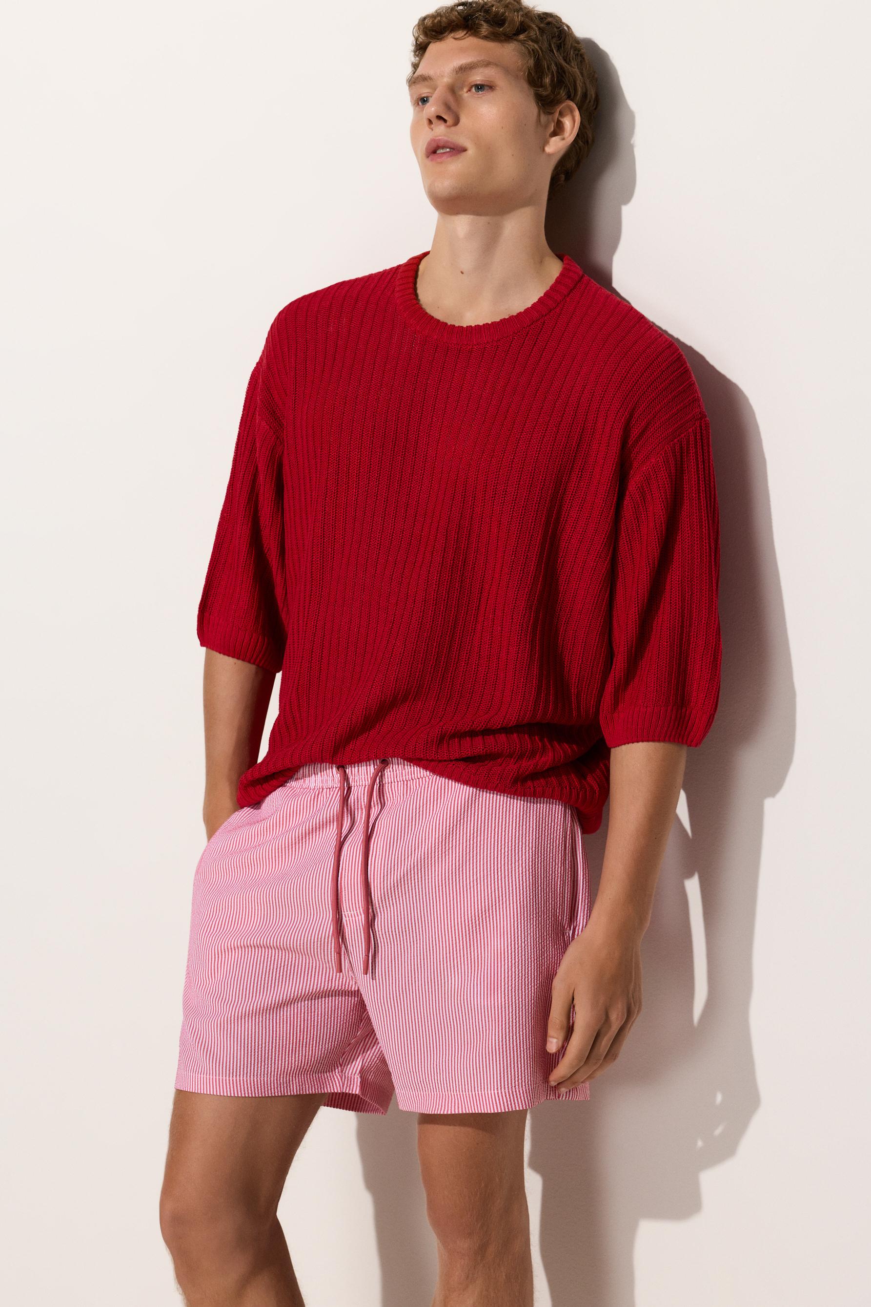 Oversize linen blend knit T-shirt — RED
