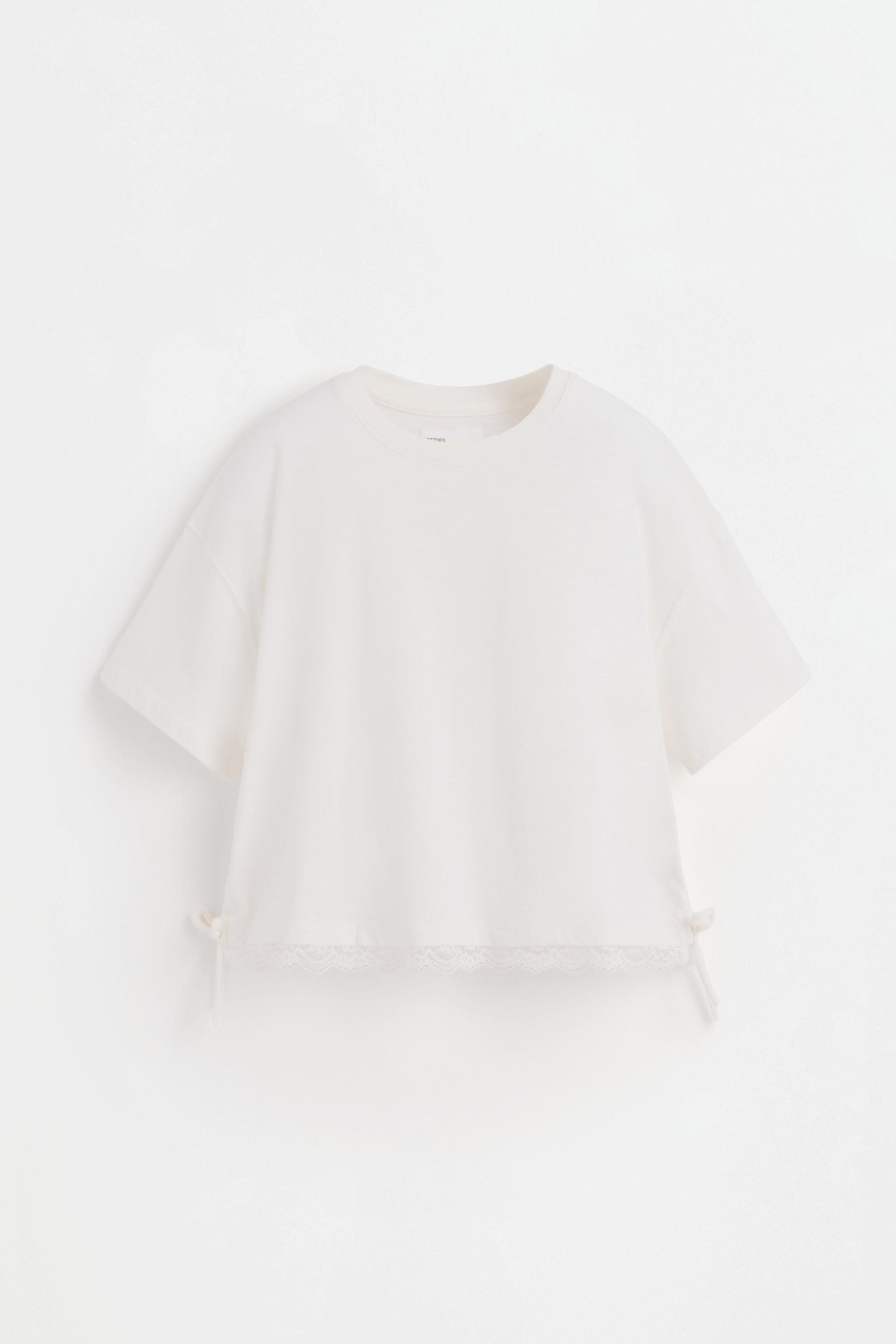 Lace T-shirt with tie — OFF WHITE