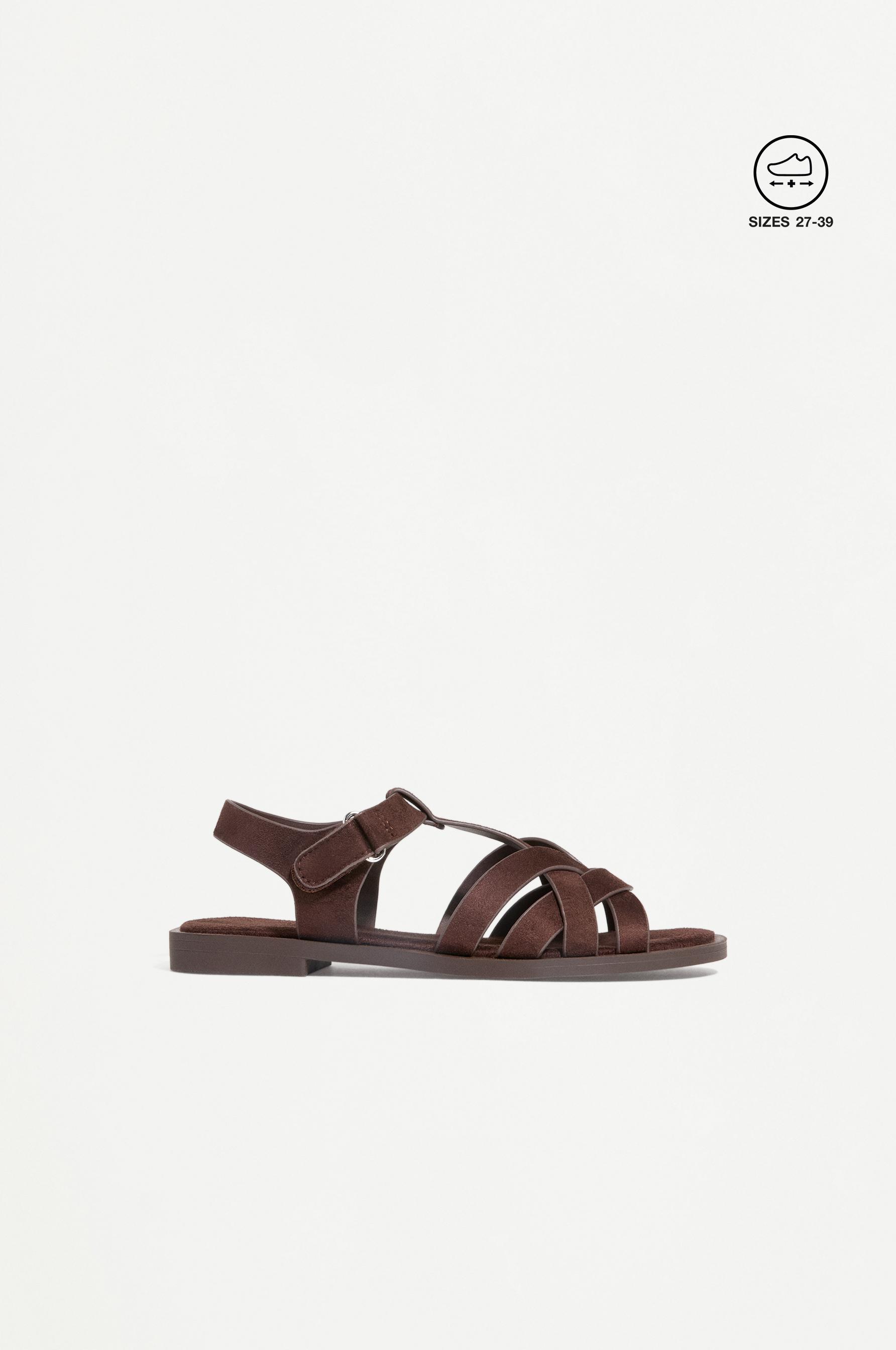 Faux suede cage sandals — BROWN