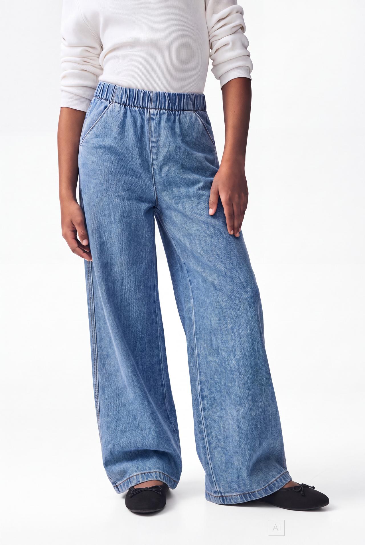 Wide-leg elastic-waist jeans — INDIGO