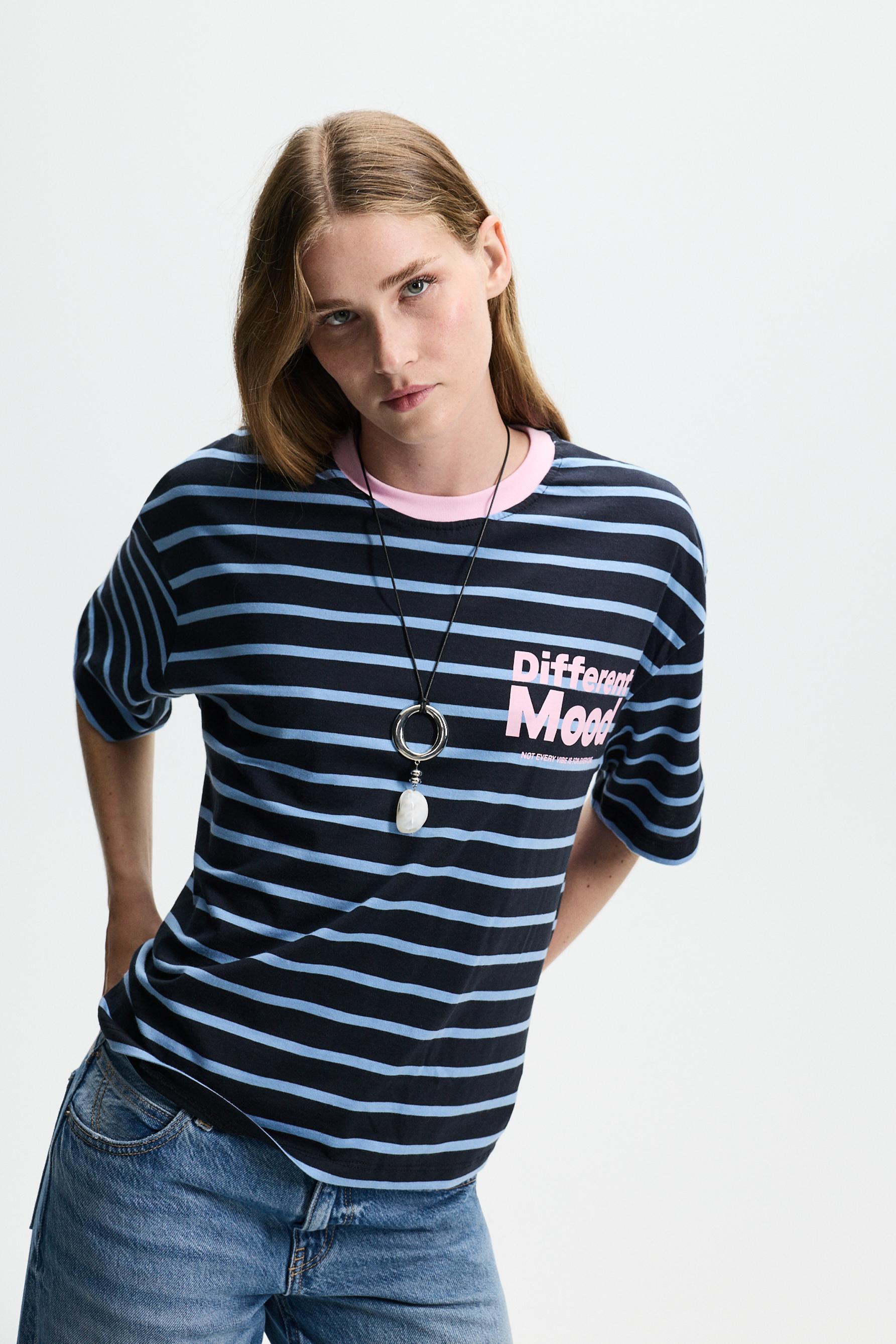Printed boxy T-shirt — NAVY