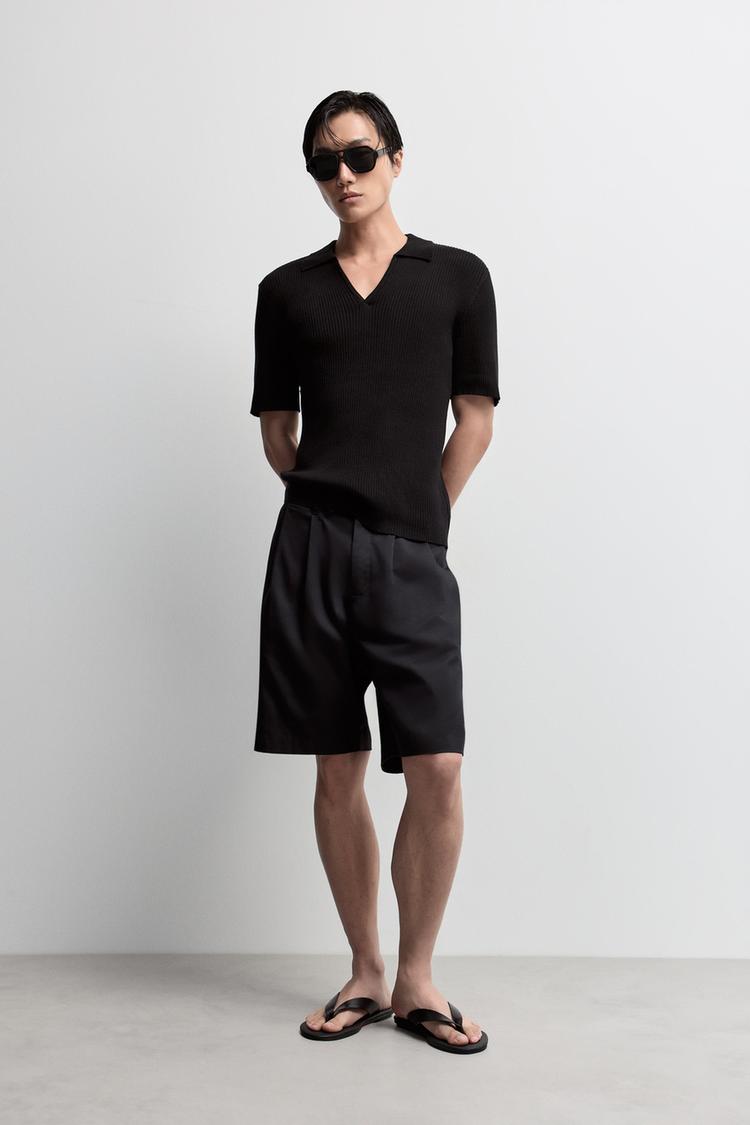 Pleated chino Bermuda shorts — BLACK