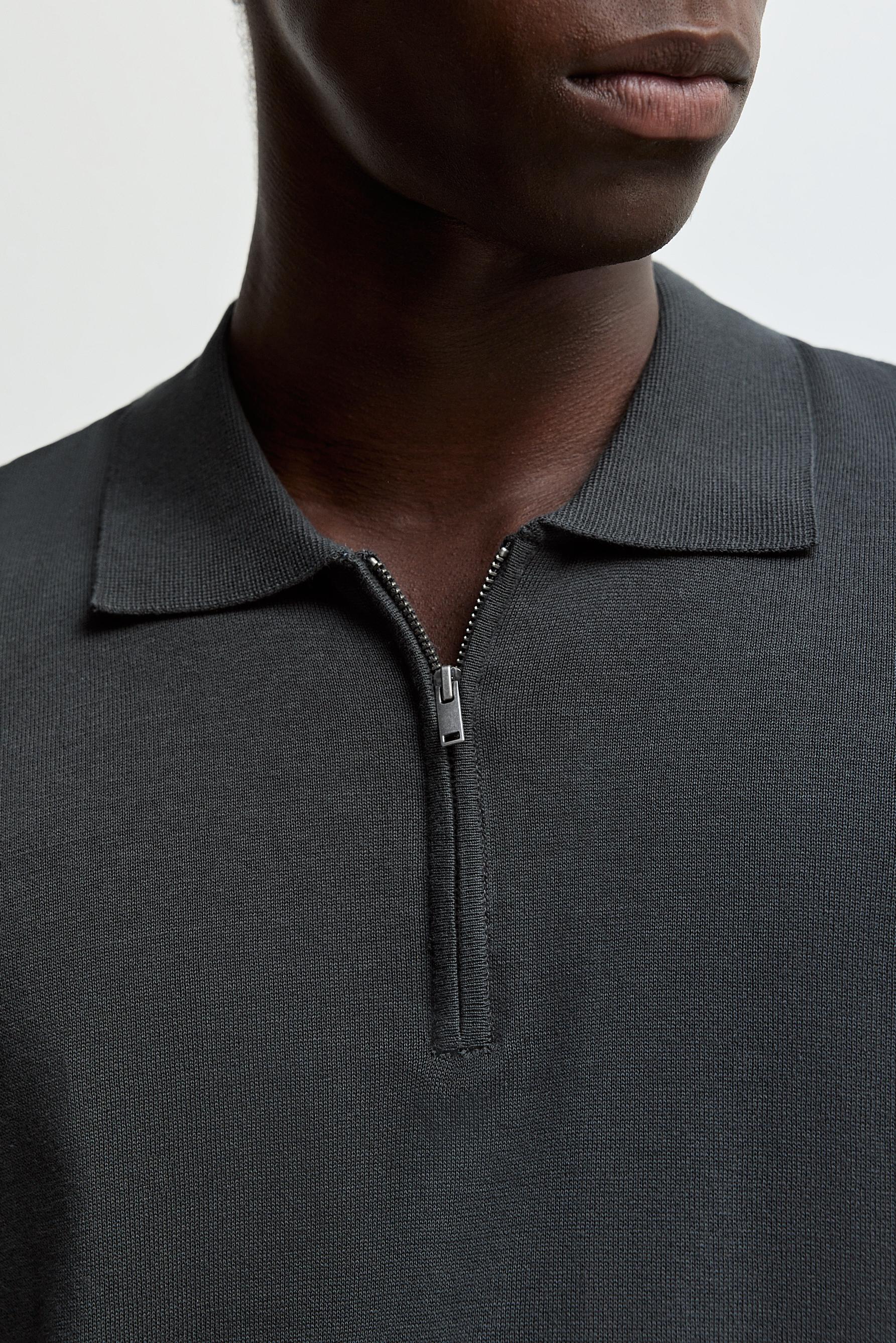 Zip-up knit polo — DARK GREY