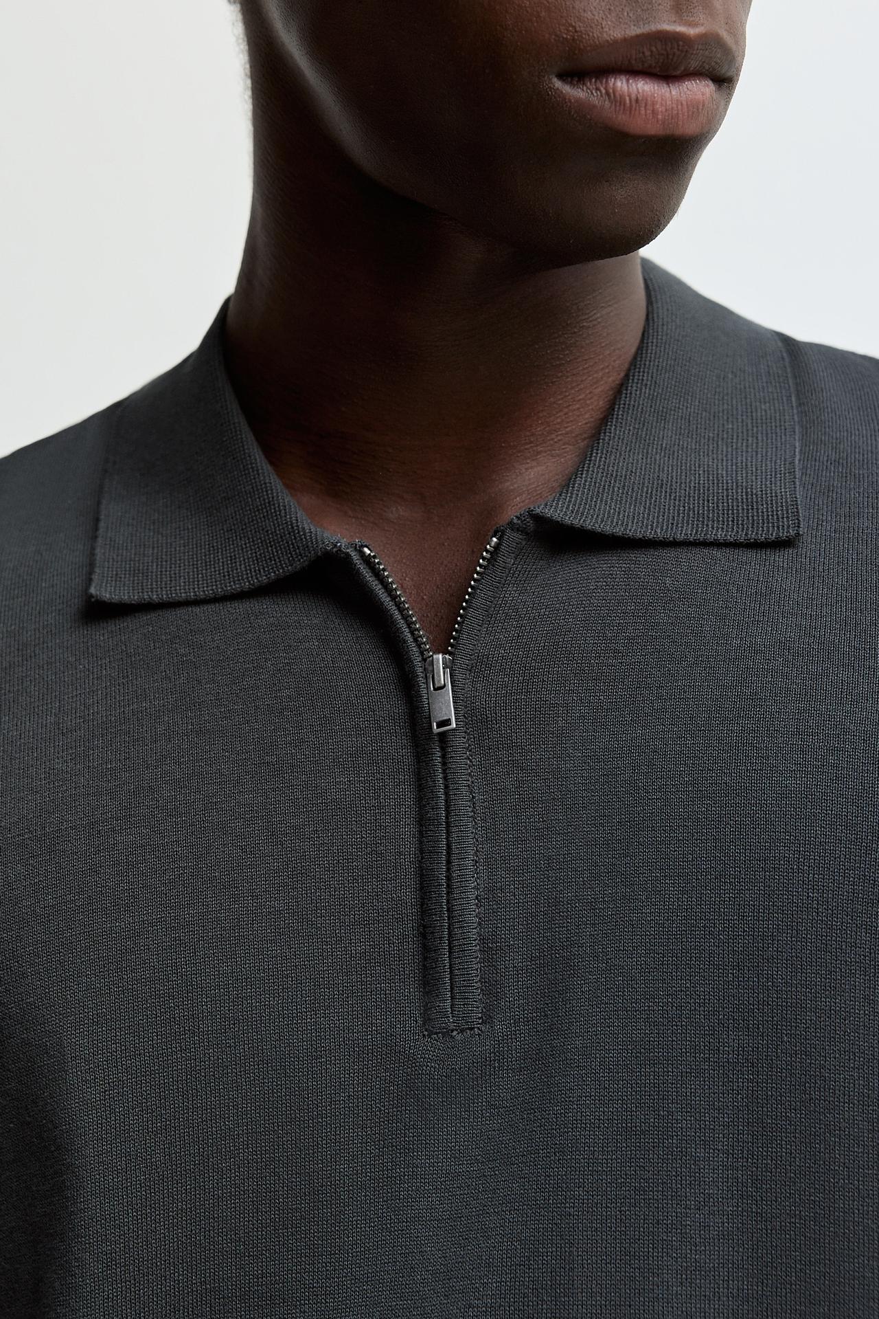 Zip-up knit polo — DARK GREY
