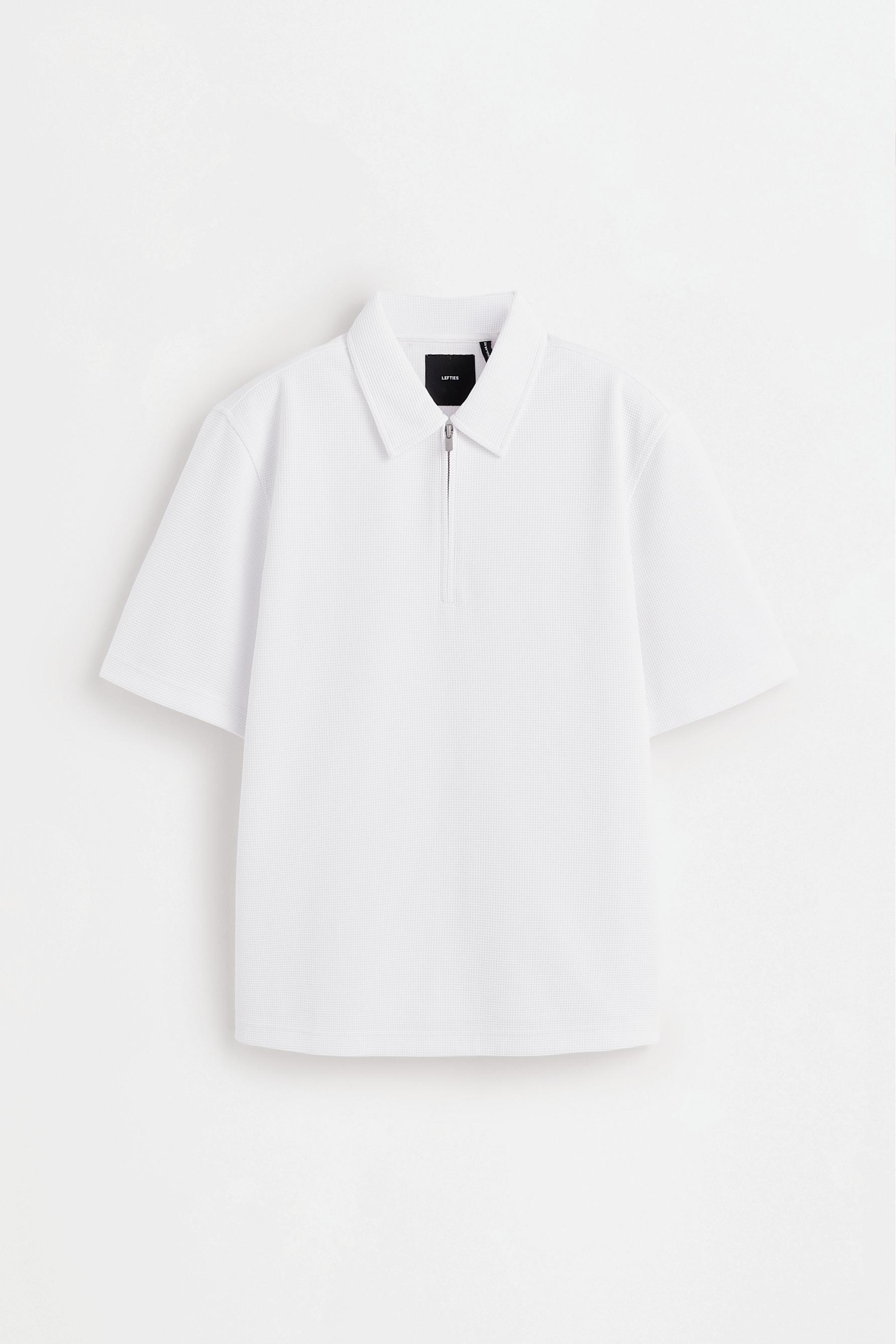 Textured zip-up polo shirt — WHITE
