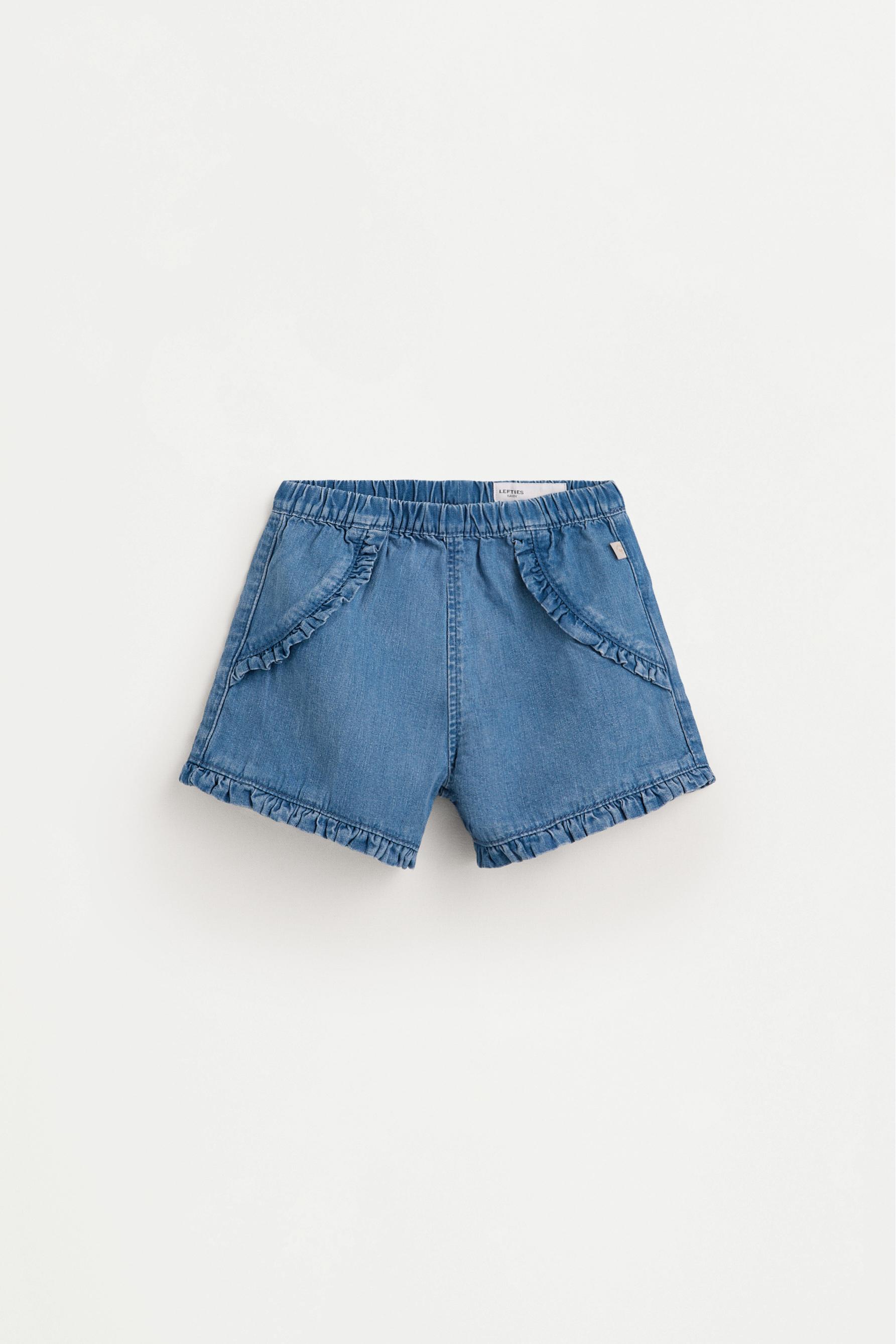 Denim ruffle shorts — PALE BLUE