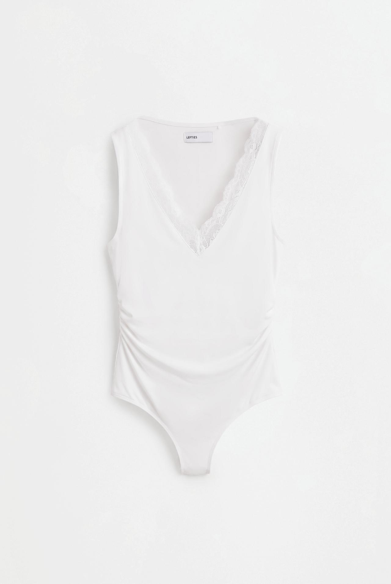 Lace V-neck bodysuit — WHITE