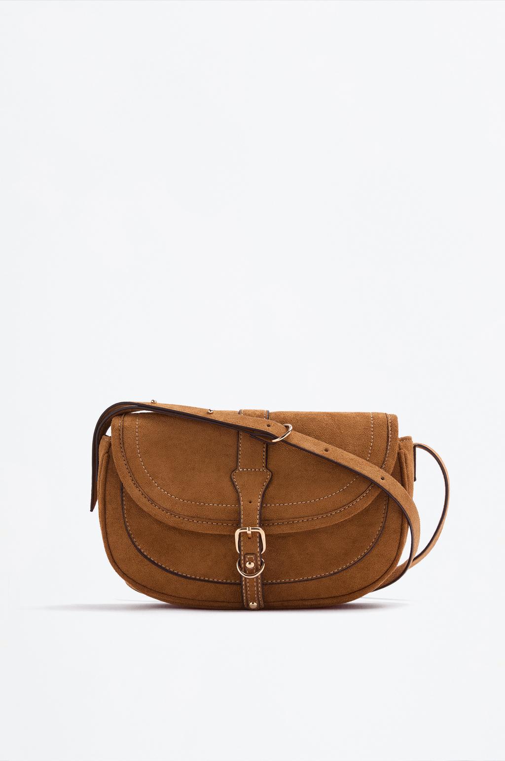 Faux suede crossbody bag with flap