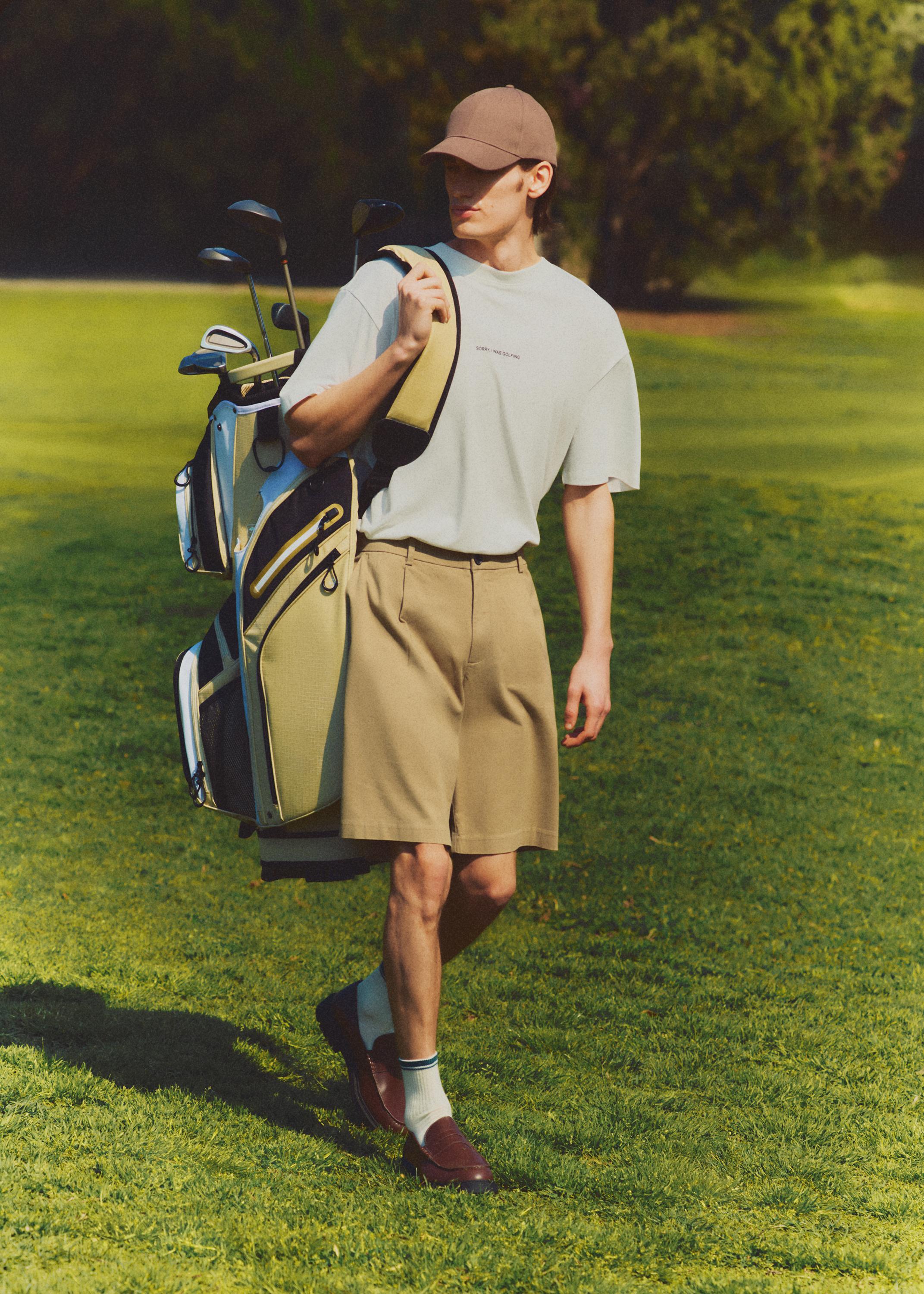 Pleated chino Bermuda shorts — SAND