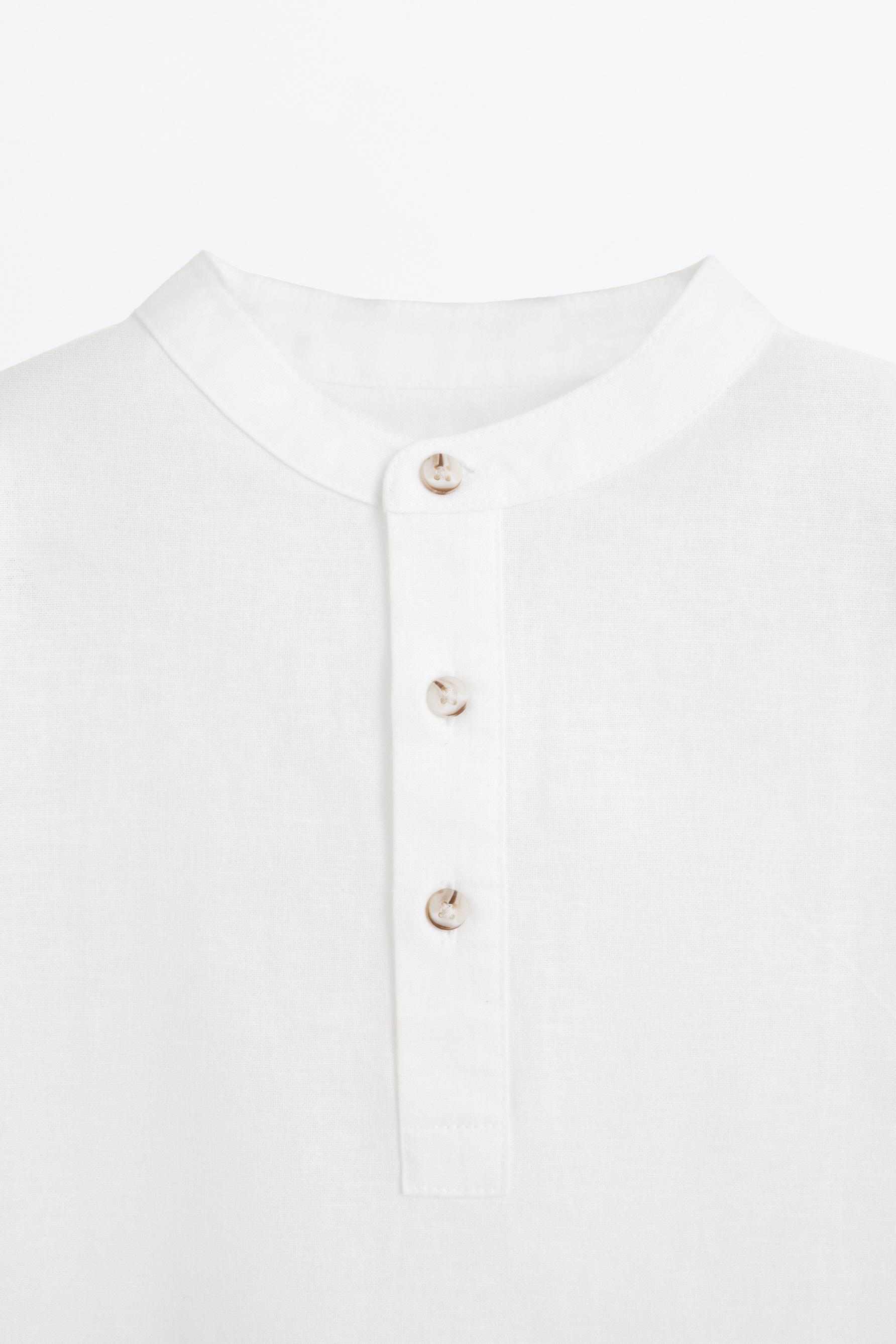 Linen-cotton stand collar shirt — WHITE