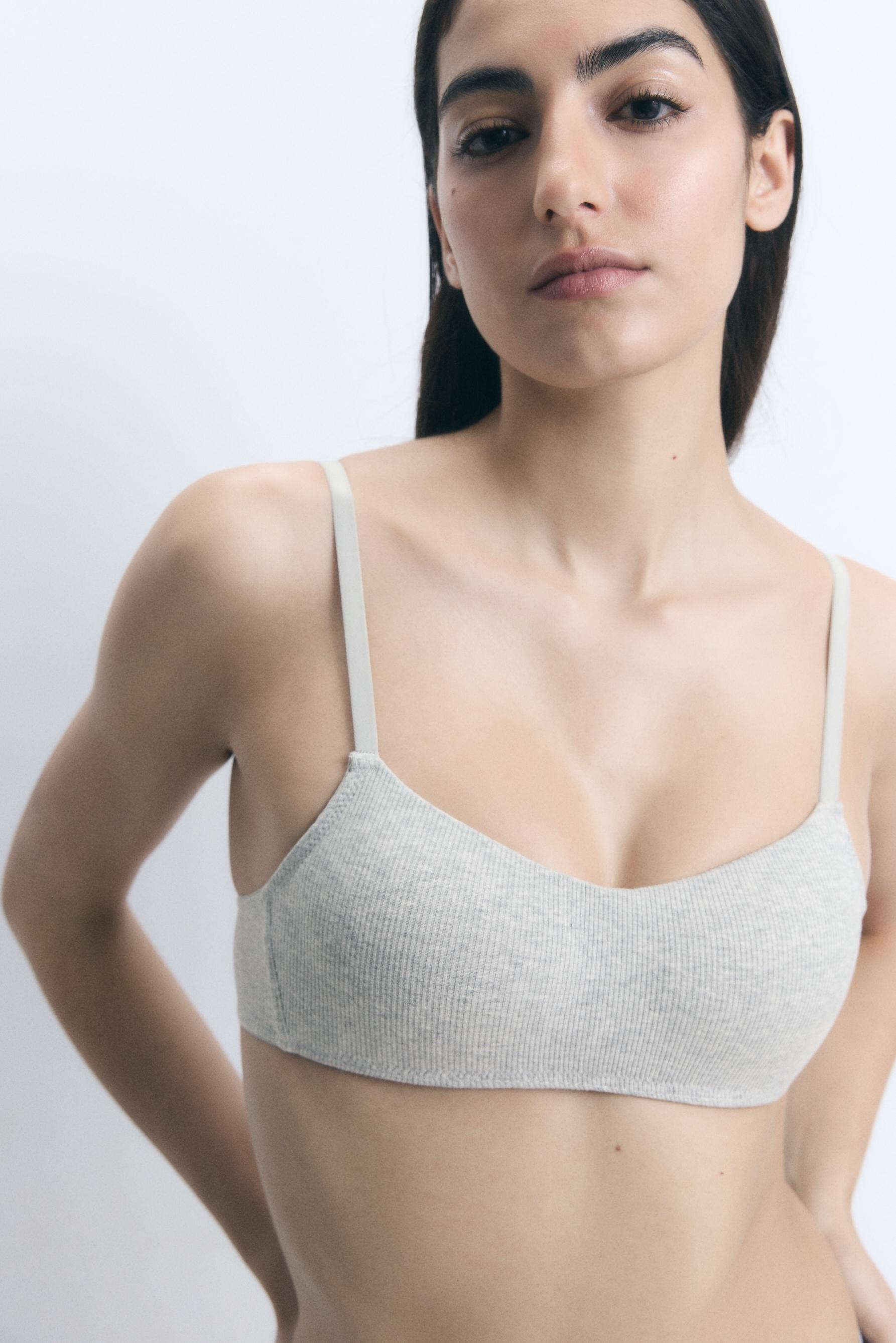 Ribbed pre-shaped bra — GREY