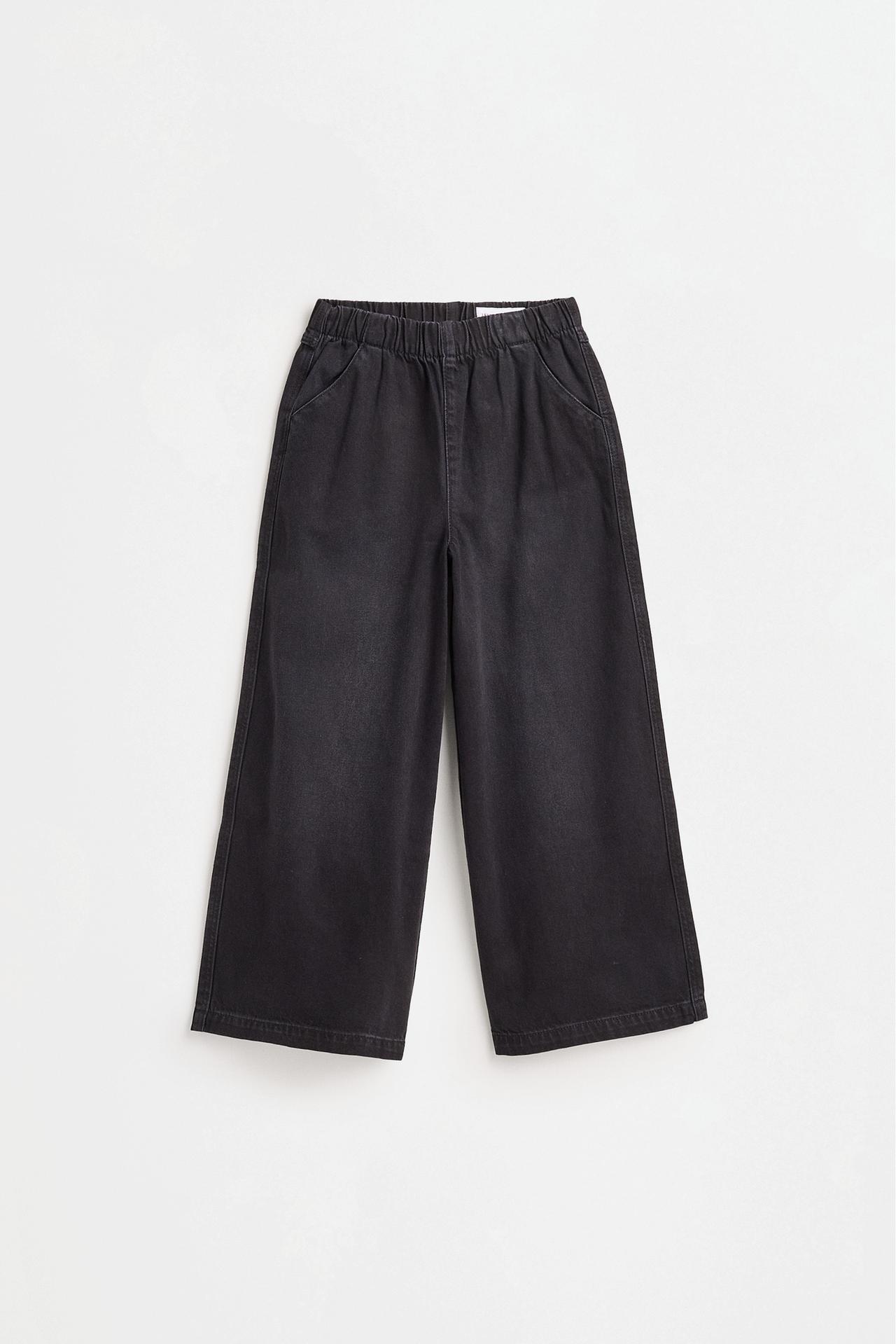 Wide-leg elastic-waist jeans — BLACK