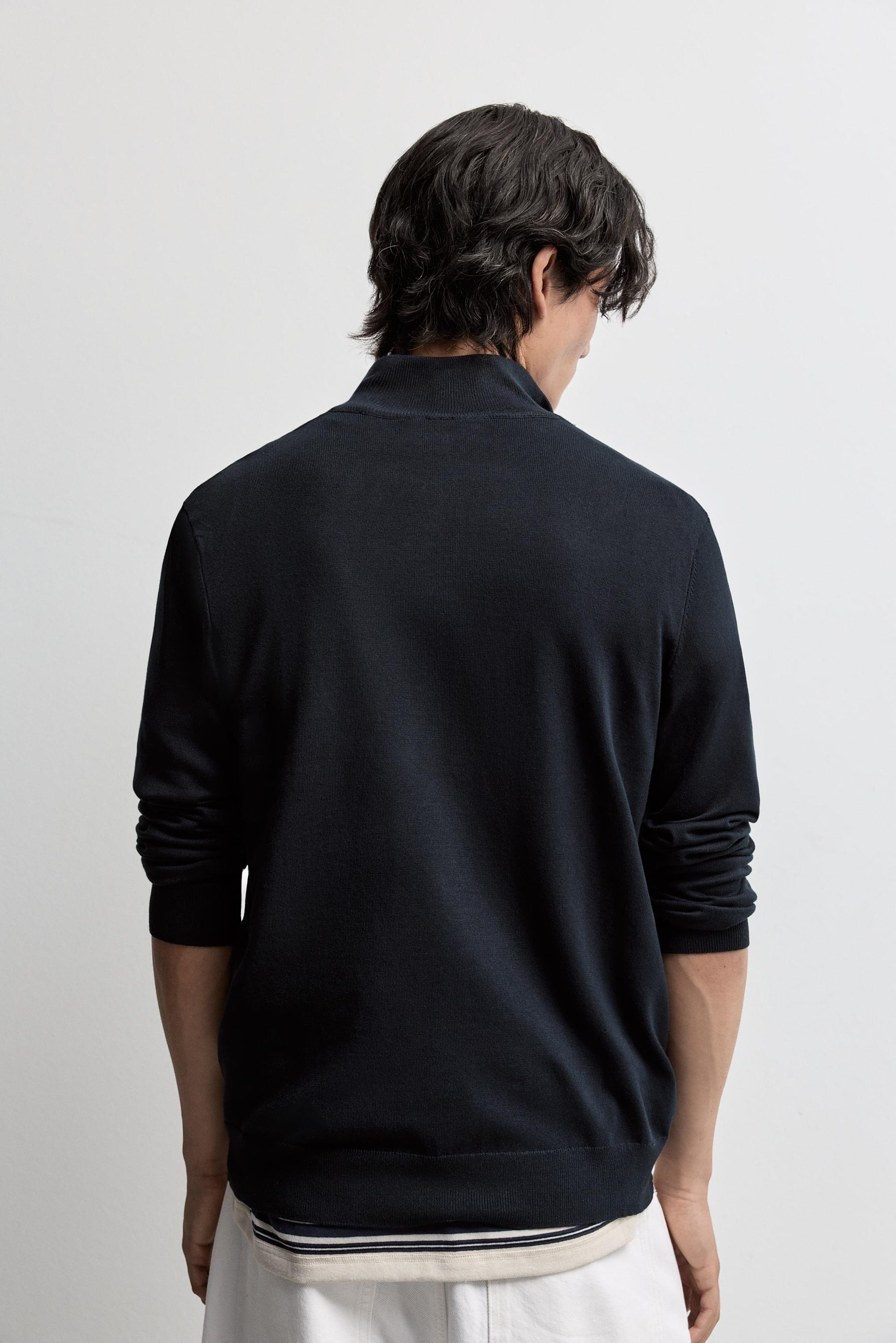 Zip-up high neck sweater — NAVY